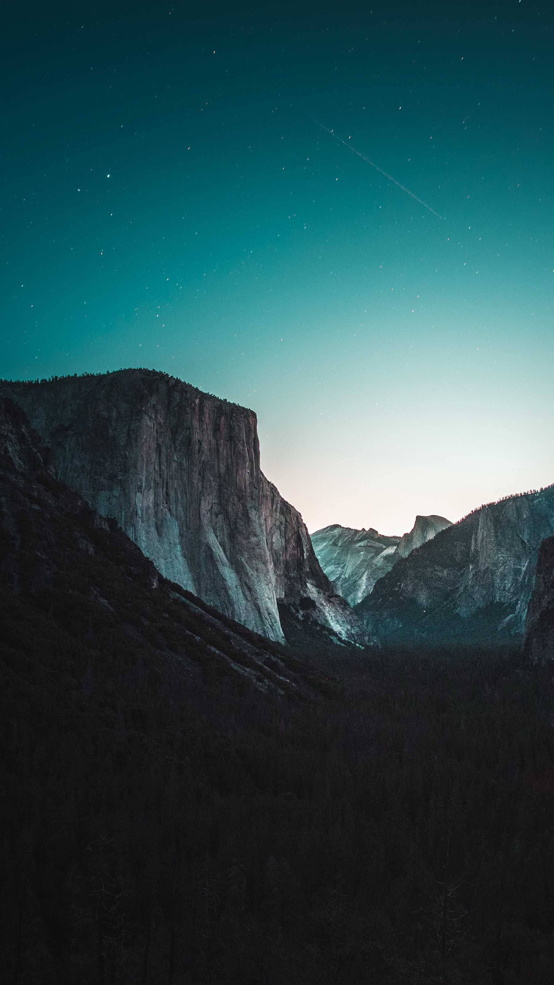Yosemite, iPhone, starry teal sky, 2K Phone Wallpaper