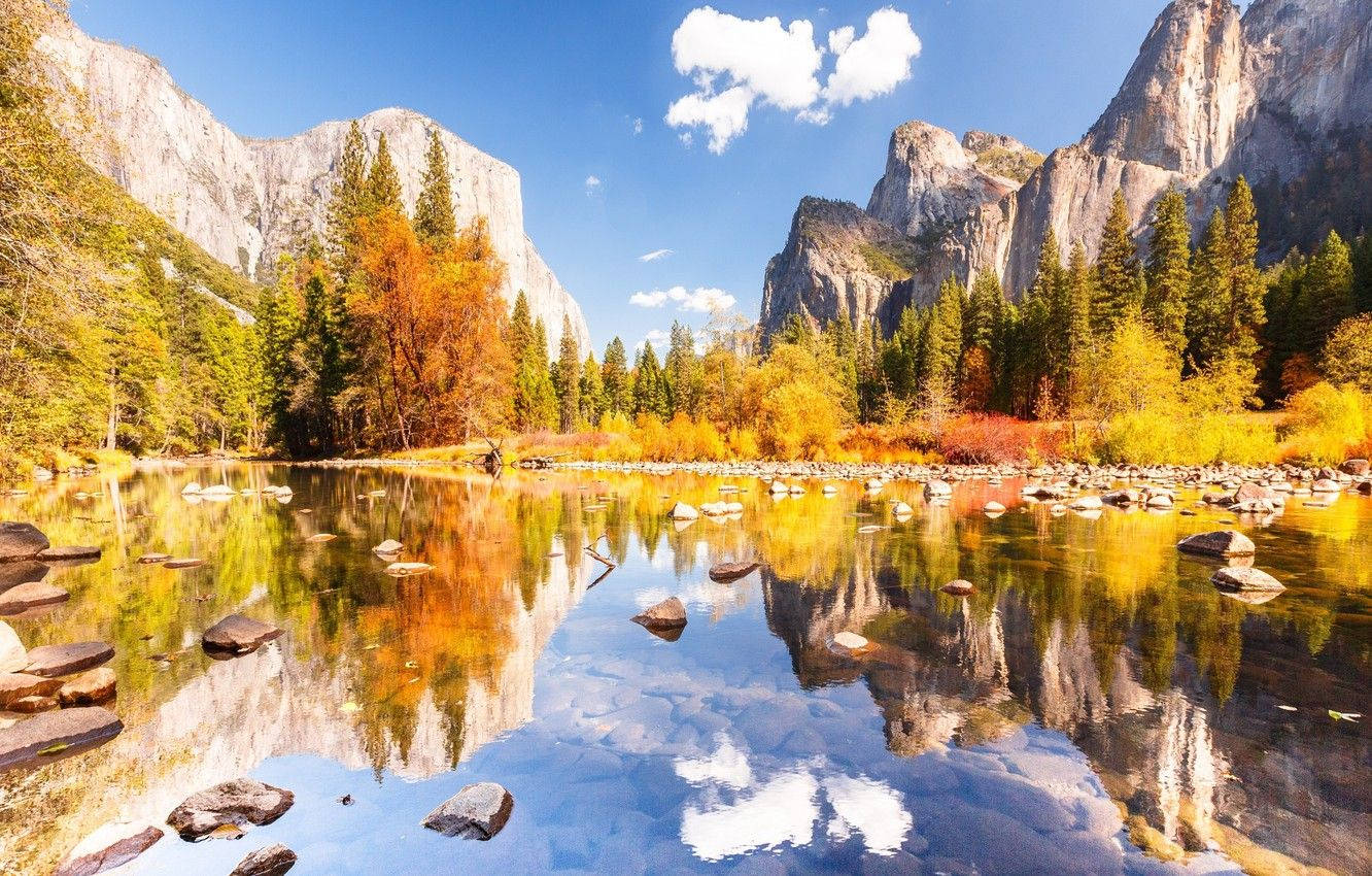 Yosemite National Park, autumn valley, granite cliffs, HD Desktop Wallpaper