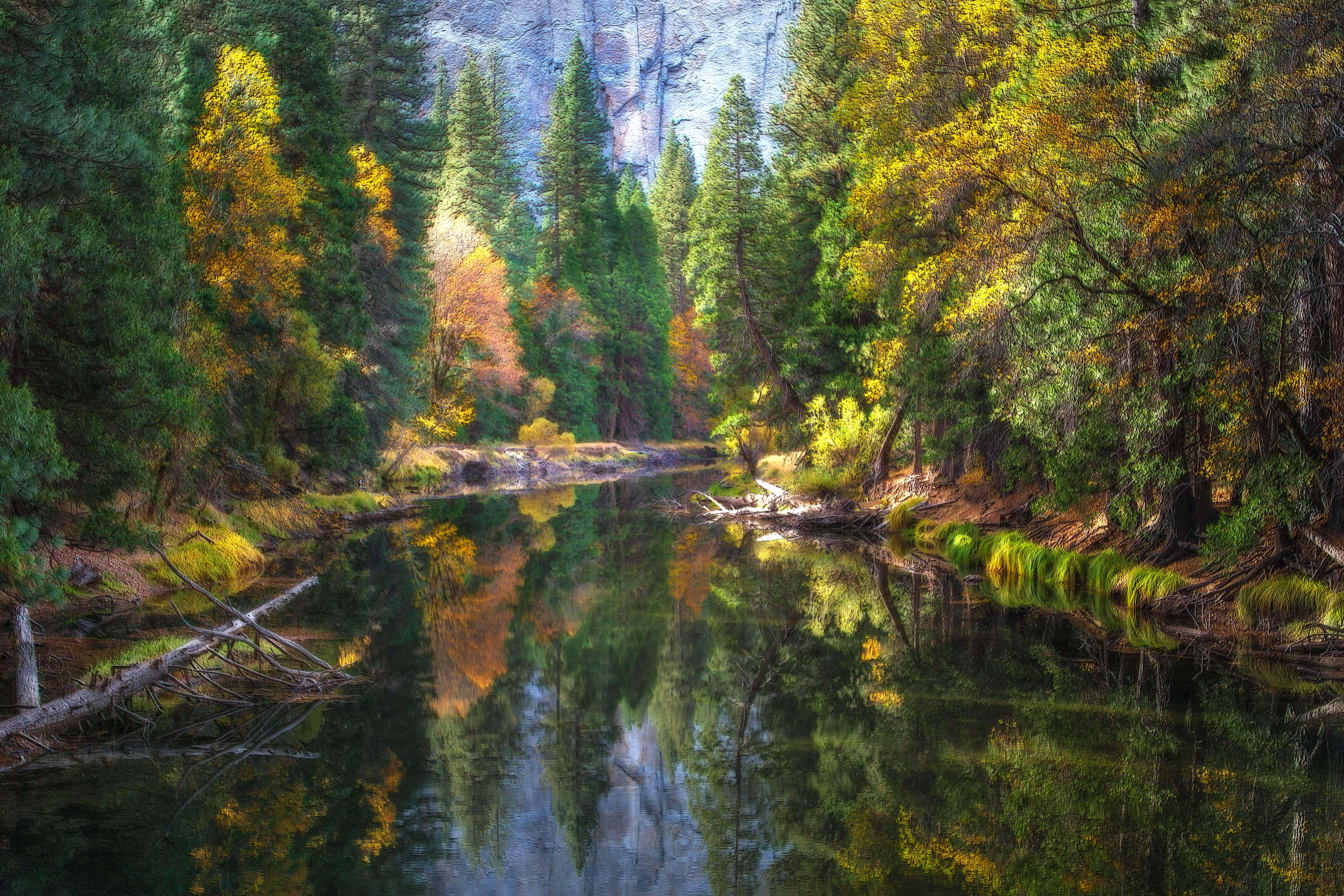 Yosemite National Park, river, autumn, 5K Desktop Wallpaper