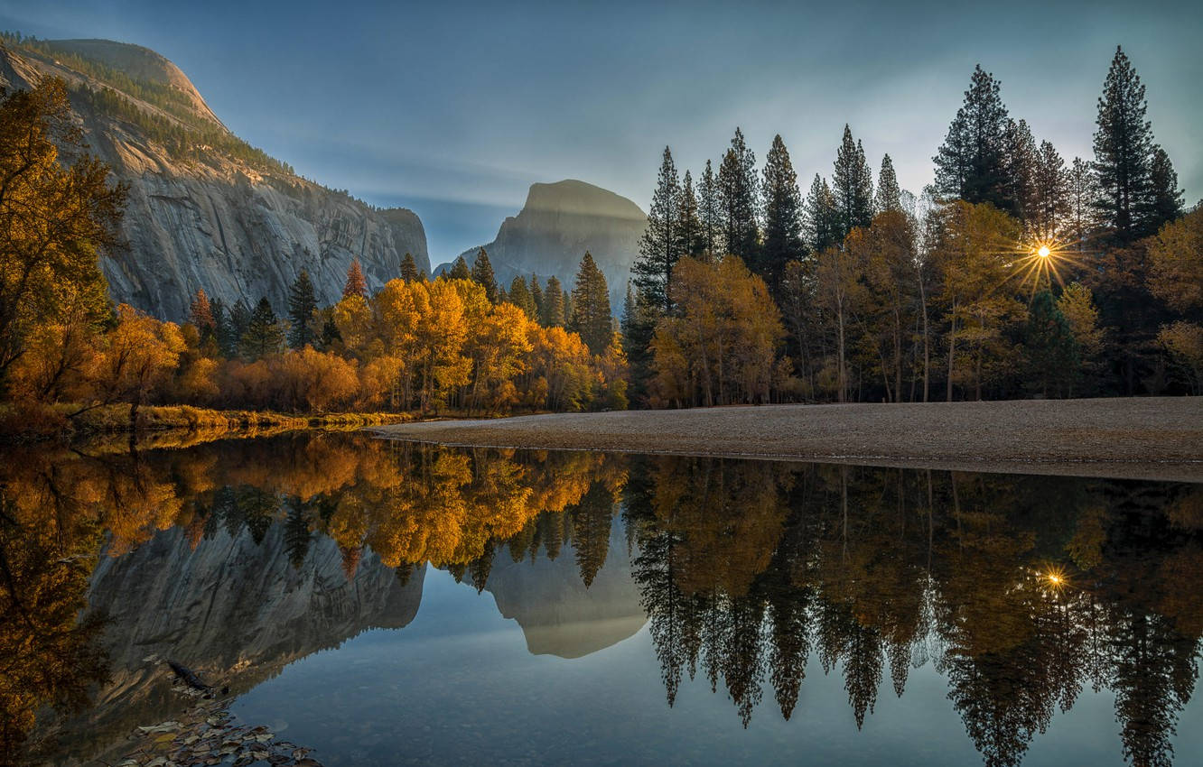 Yosemite National Park, sunrise, calm lake, HD Desktop Wallpaper