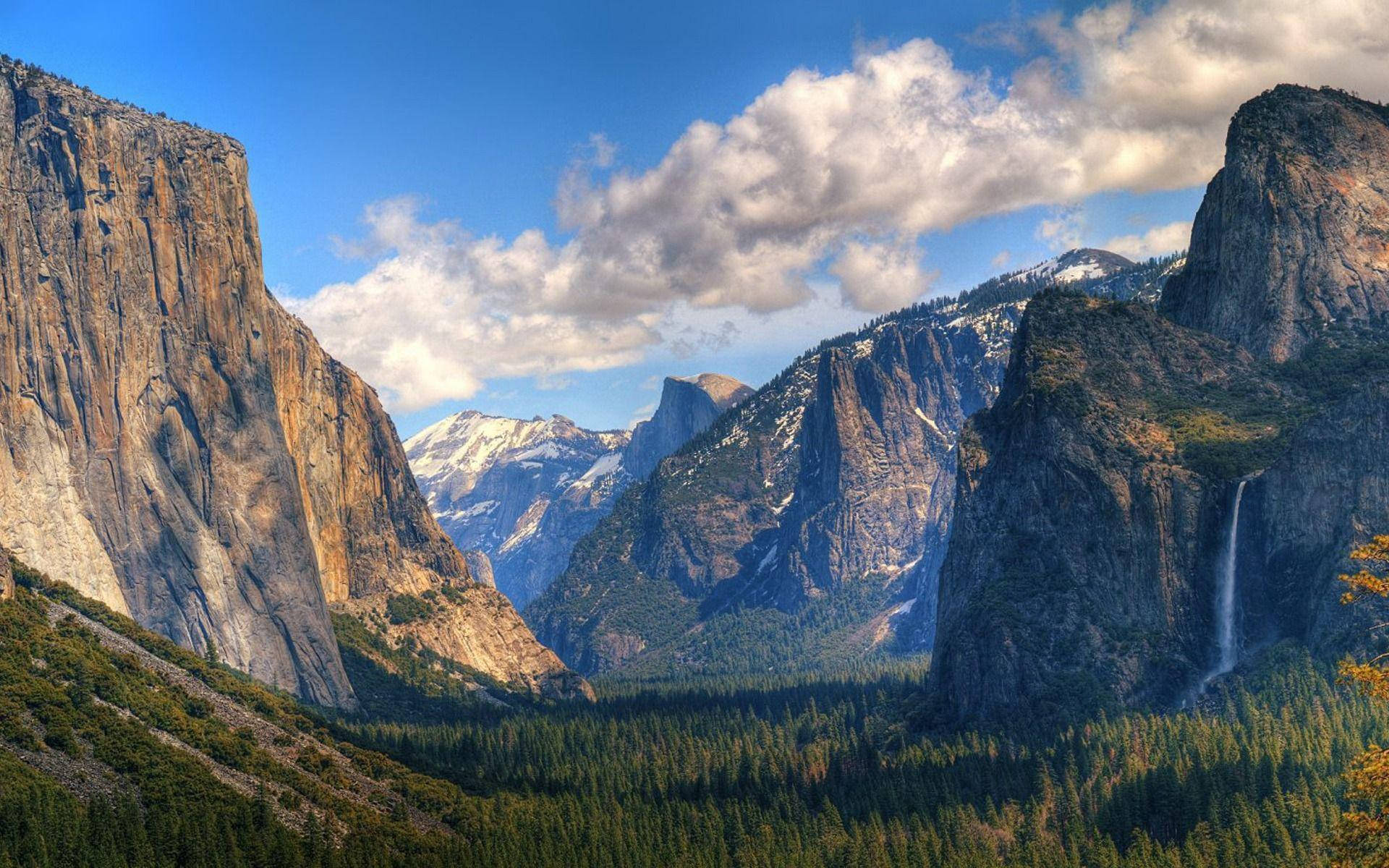Yosemite National Park, granite cliffs, waterfall, Full HD Desktop Wallpaper