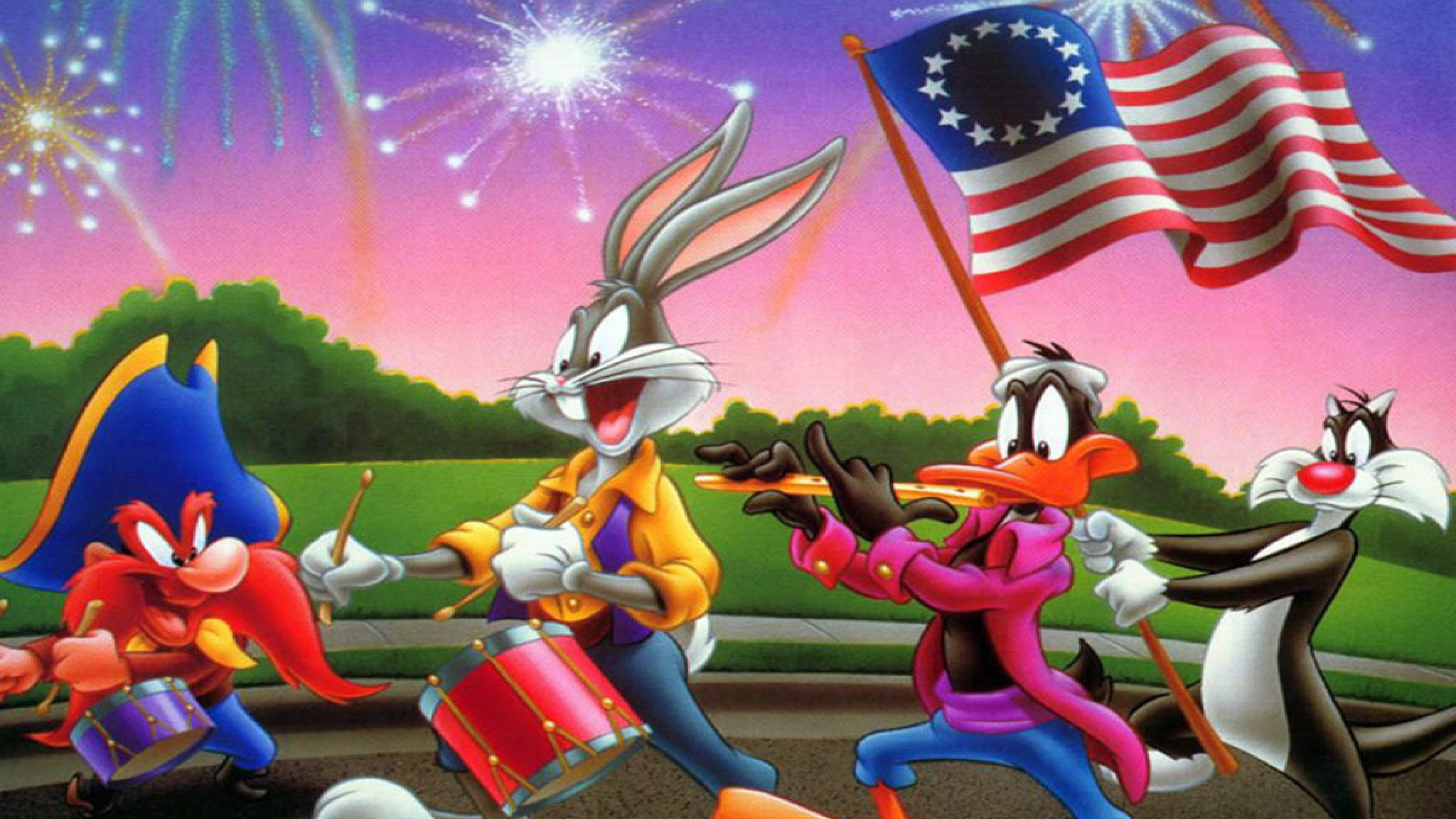Yosemite Sam, colorful fireworks, twilight sky, 4K Desktop Wallpaper