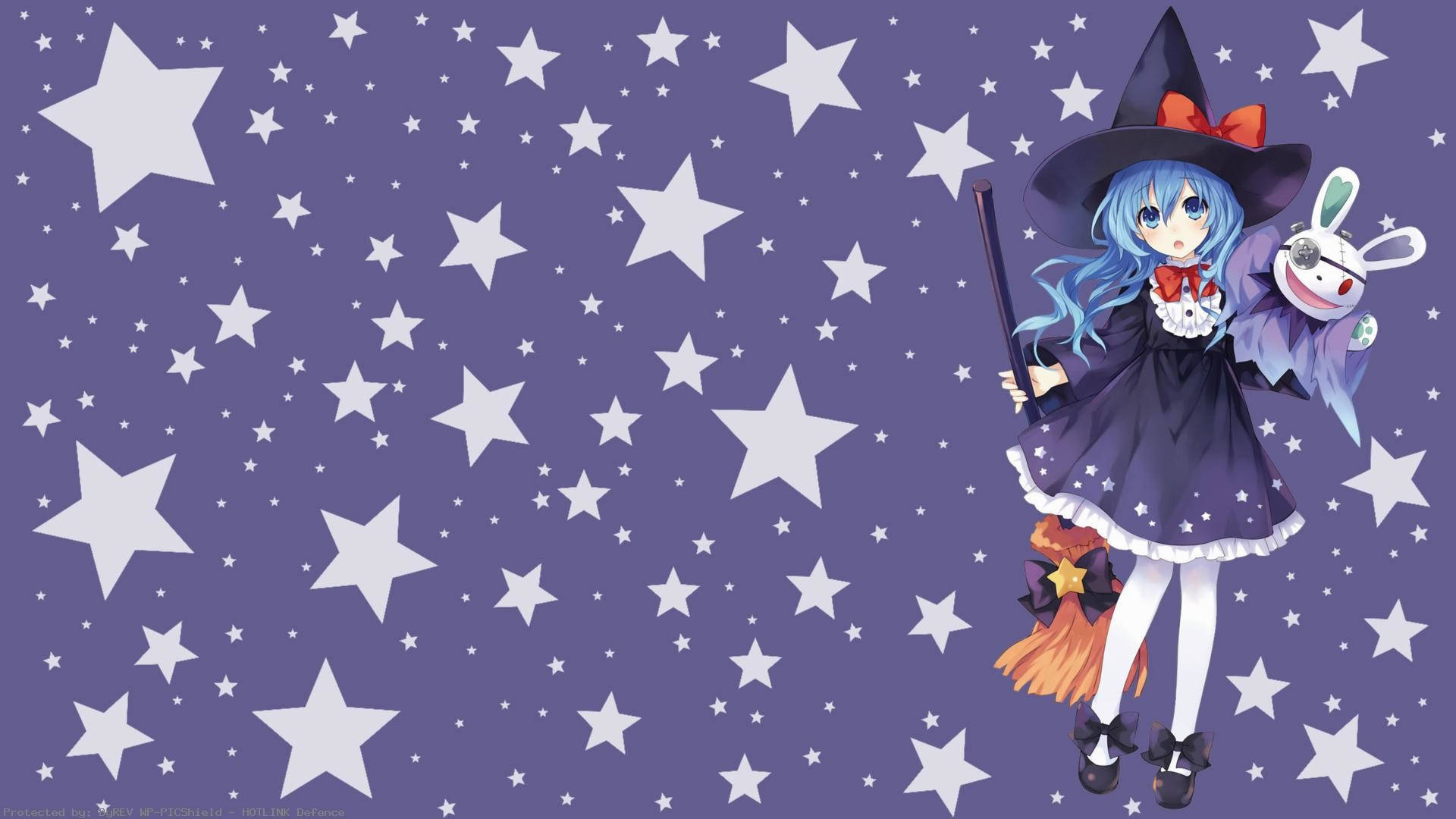 Yoshino Himekawa, blue-haired anime witch, black hat, Full HD Desktop Wallpaper