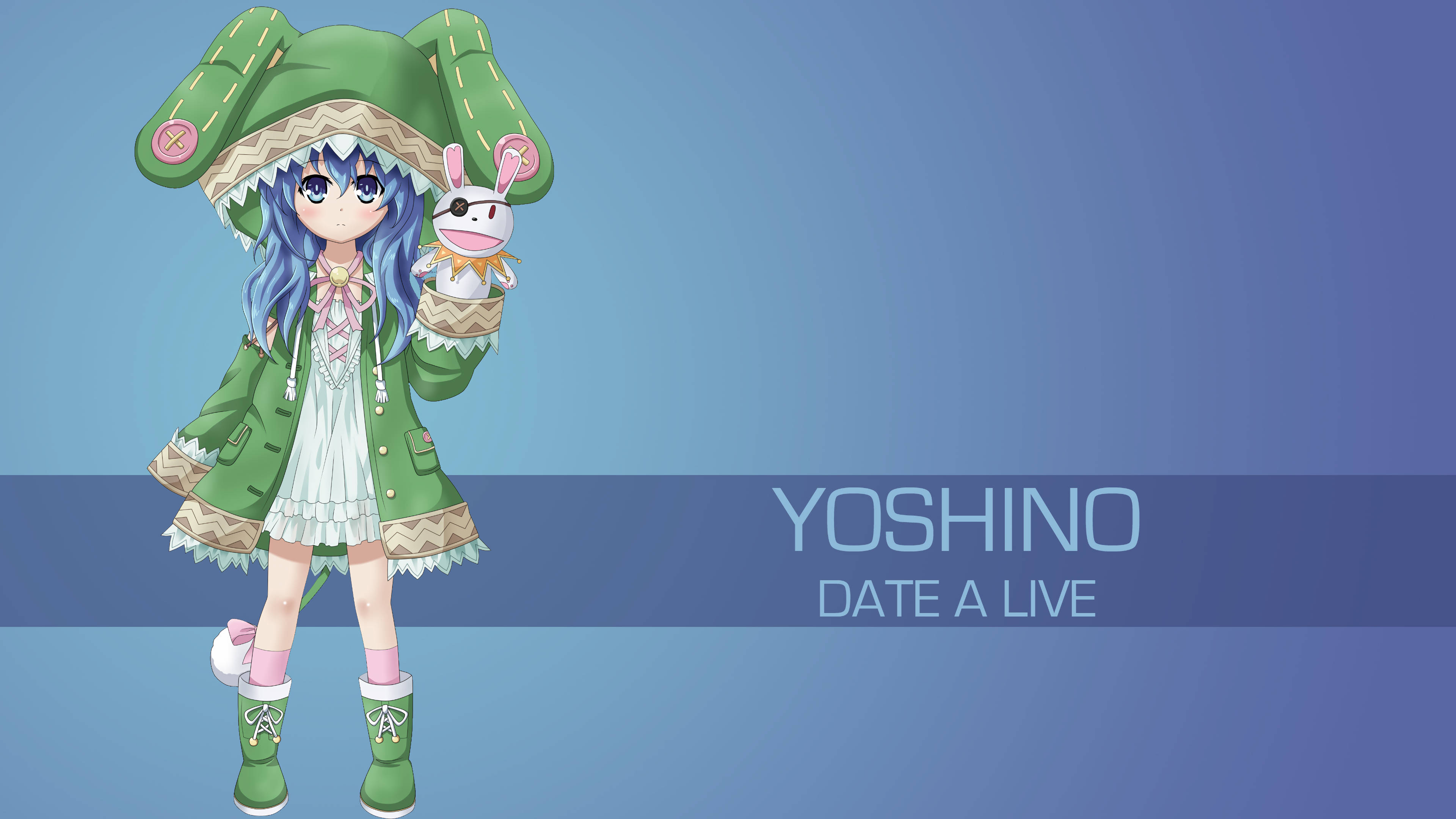 Yoshino Himekawa, blue hair, green coat, 4K Desktop Wallpaper