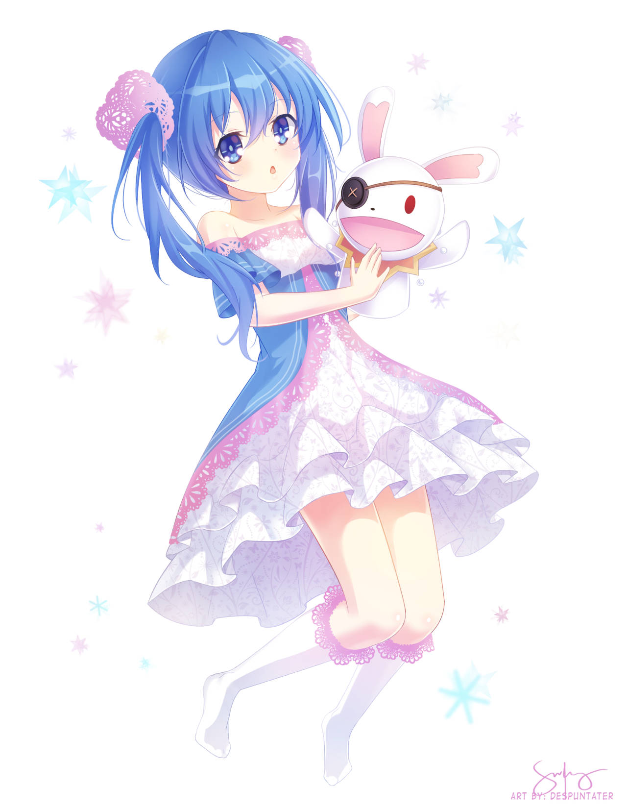 Yoshino Himekawa, blue-haired anime girl, pink and white dress, HD Phone Wallpaper