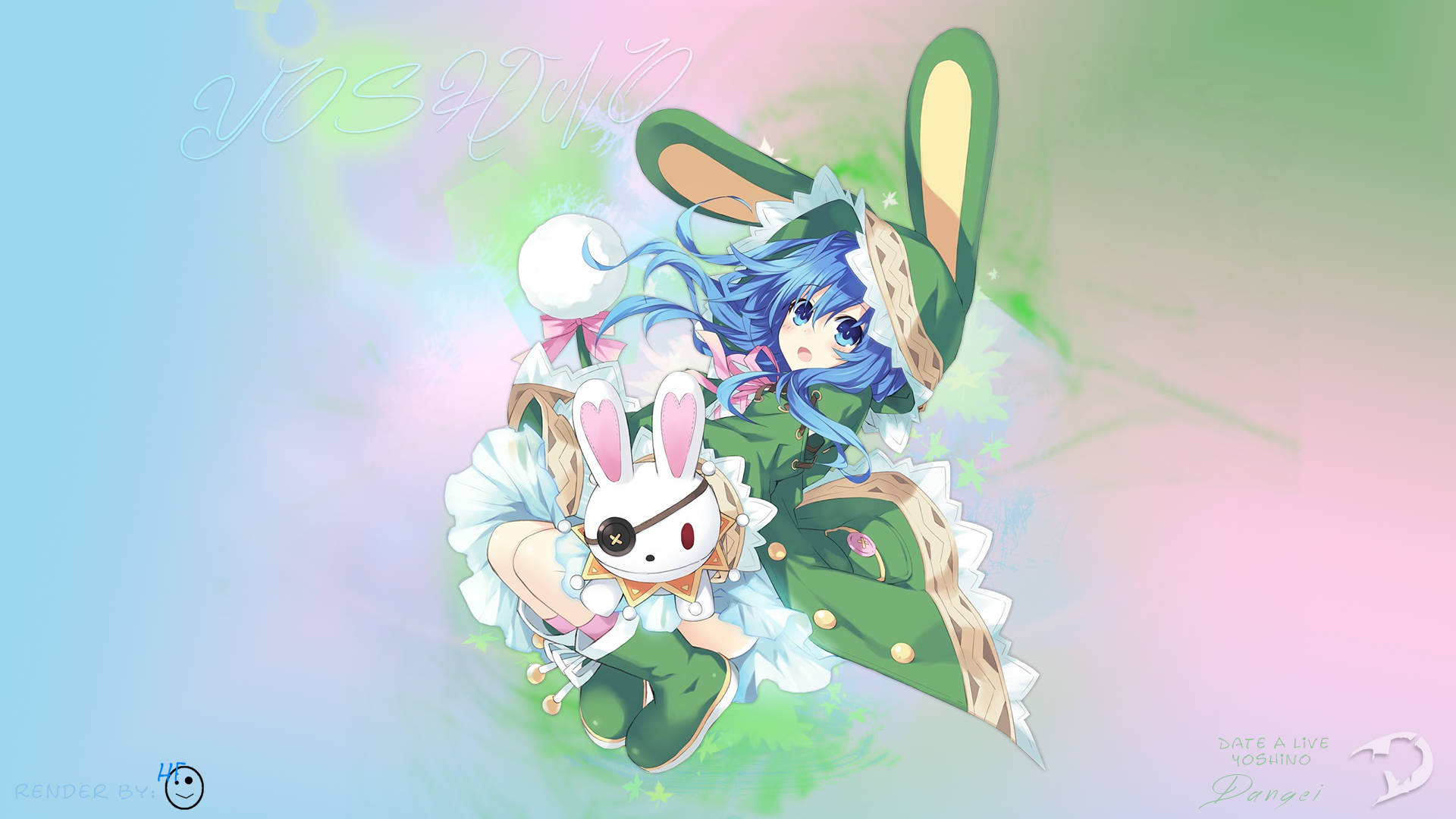 Yoshino Himekawa, blue-haired anime girl, green bunny outfit, Full HD Desktop Wallpaper