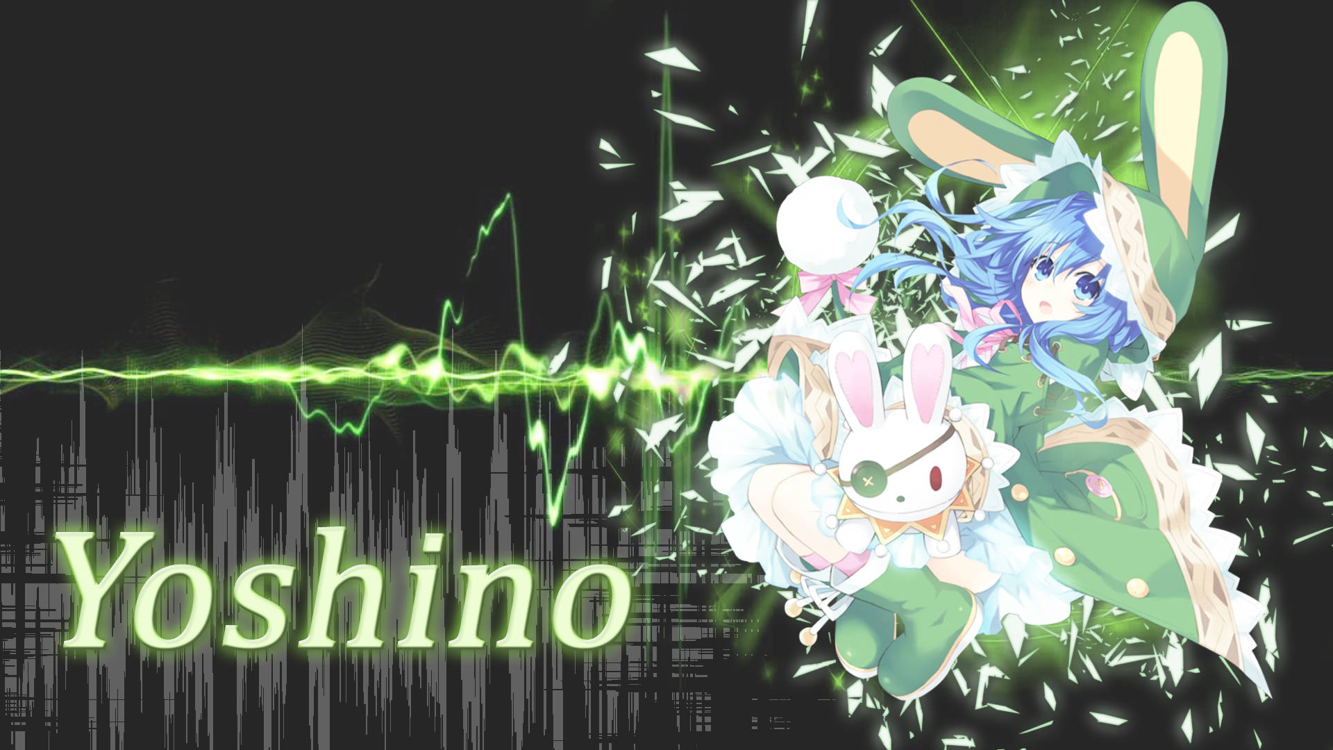 Yoshino Himekawa, bunny ears, green energy wave, Full HD Desktop Wallpaper
