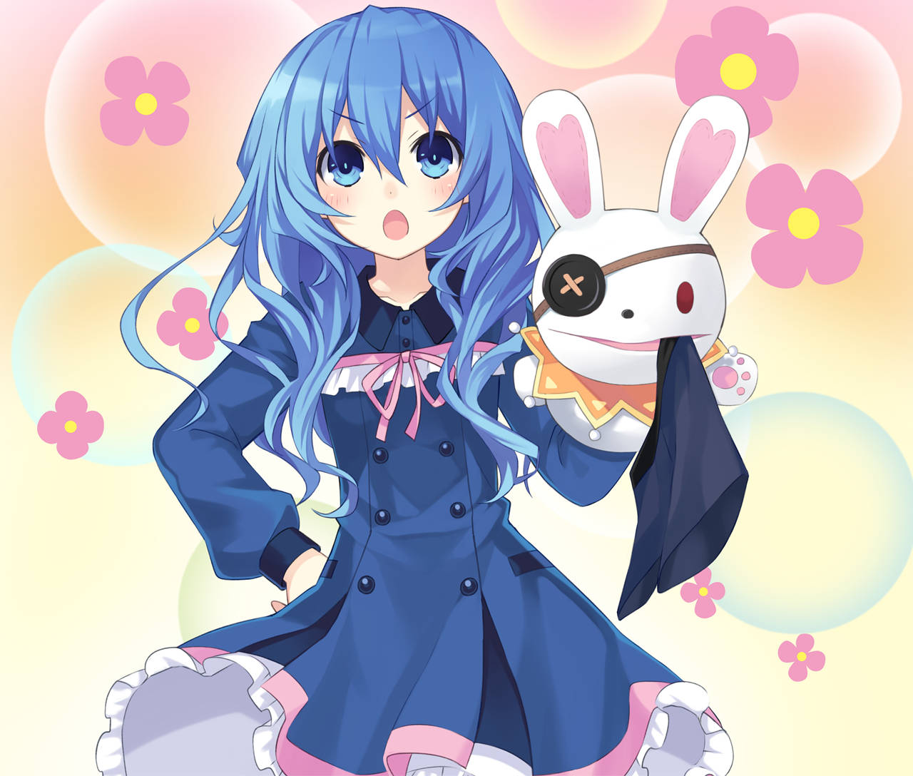 Yoshino Himekawa, rabbit puppet, blue-haired anime girl, HD Desktop Wallpaper
