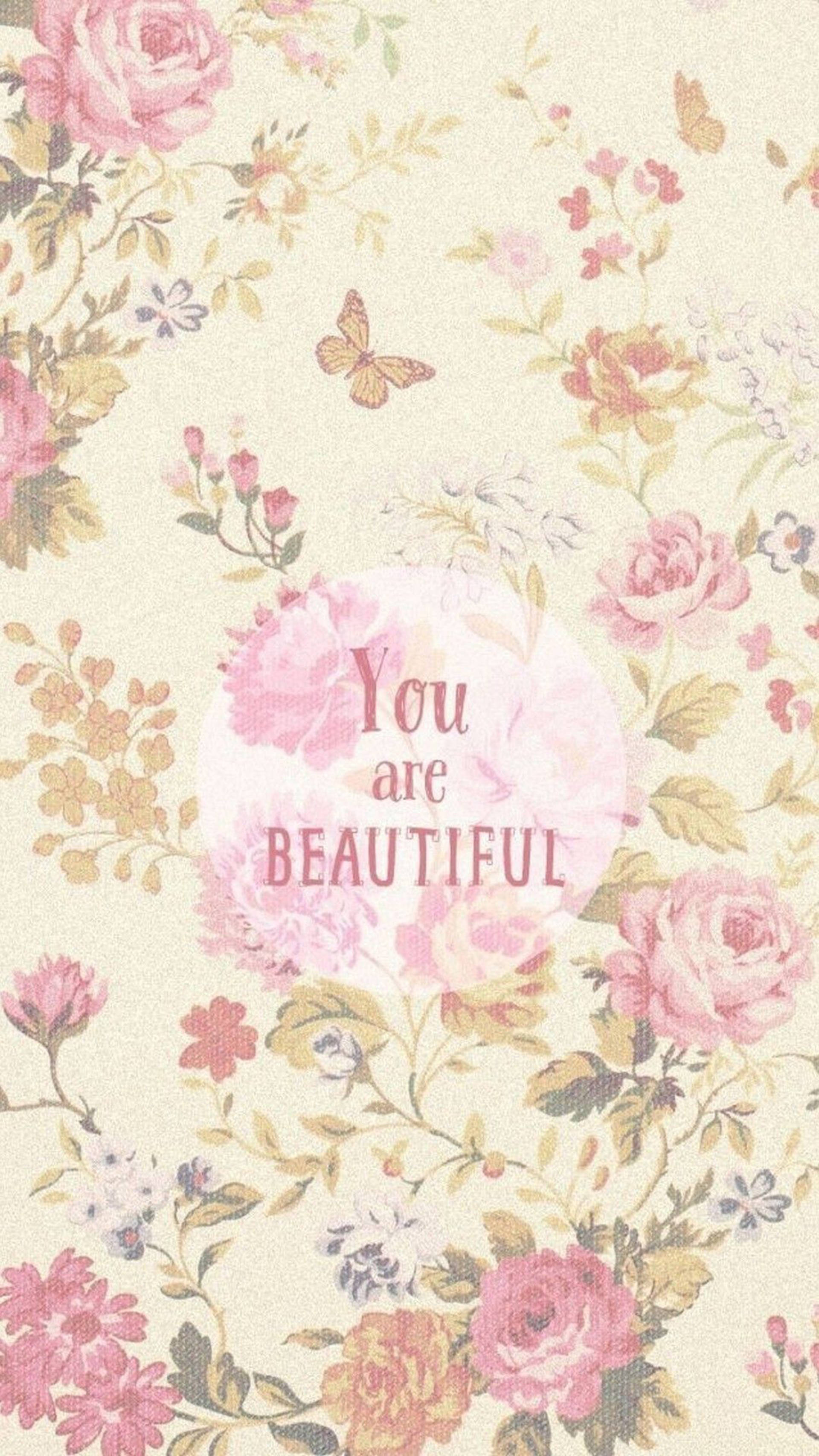 vintage flowers, pink roses, butterflies, 2K Phone Wallpaper