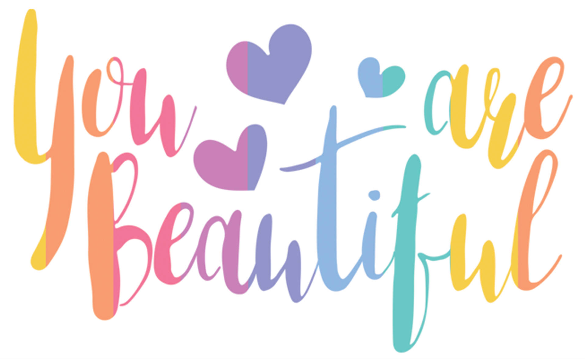 You Are Beautiful, rainbow-colored, cursive text, Full HD Desktop Wallpaper