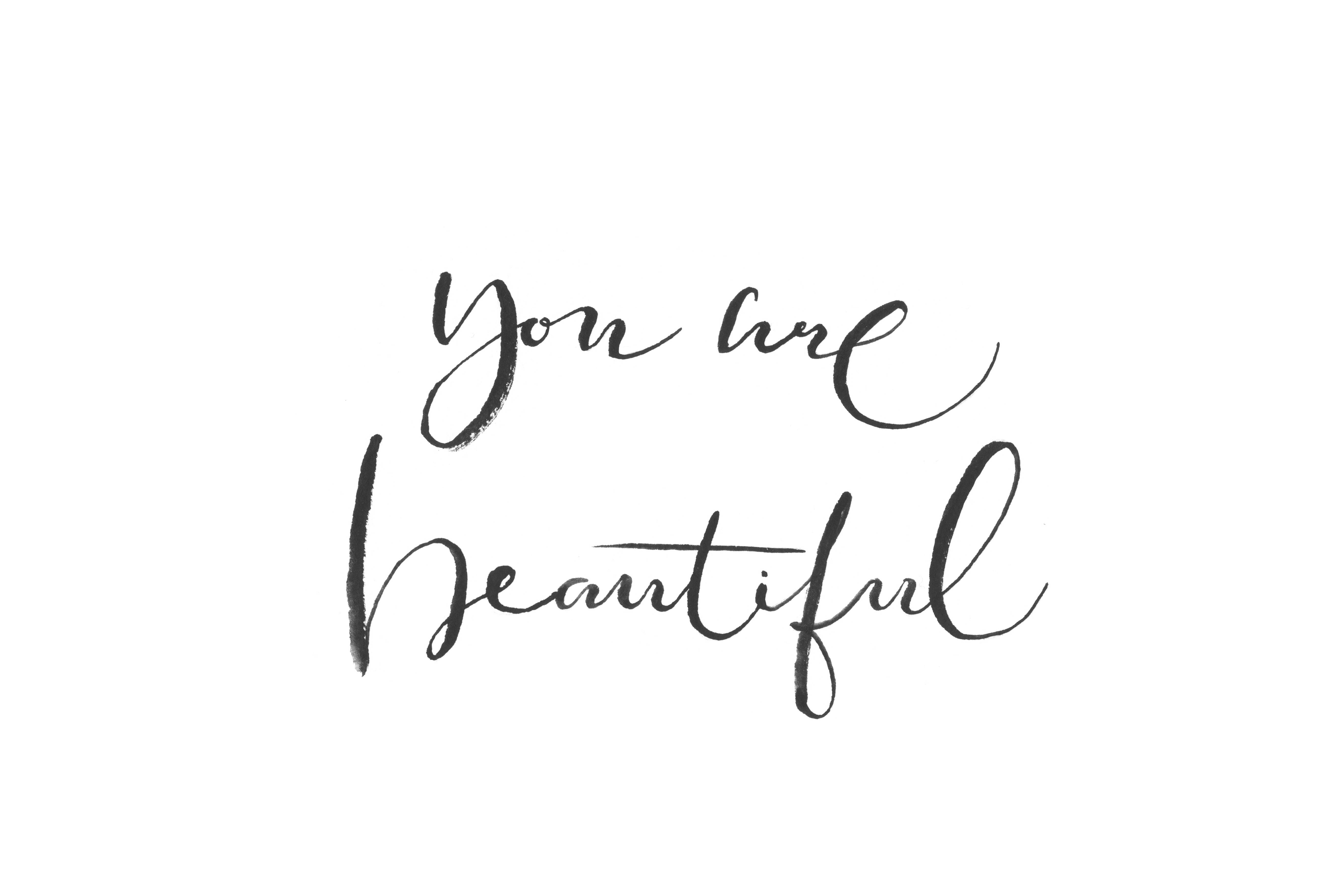 You Are Beautiful, cursive quote, black brush script, 5K Desktop Wallpaper