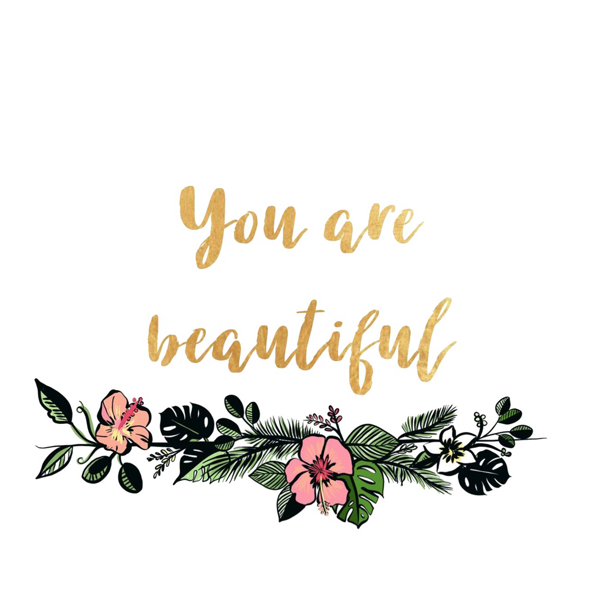 floral illustration, pink hibiscus, monstera leaves, Full HD Desktop Wallpaper