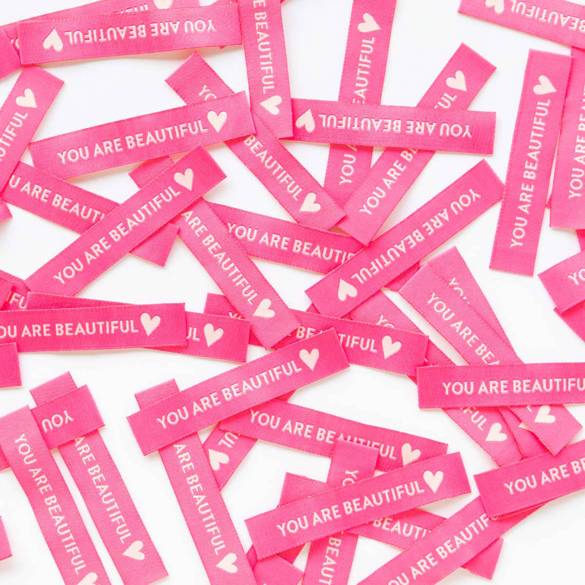 You Are Beautiful, vibrant pink ribbons, white surface, Full HD Desktop Wallpaper