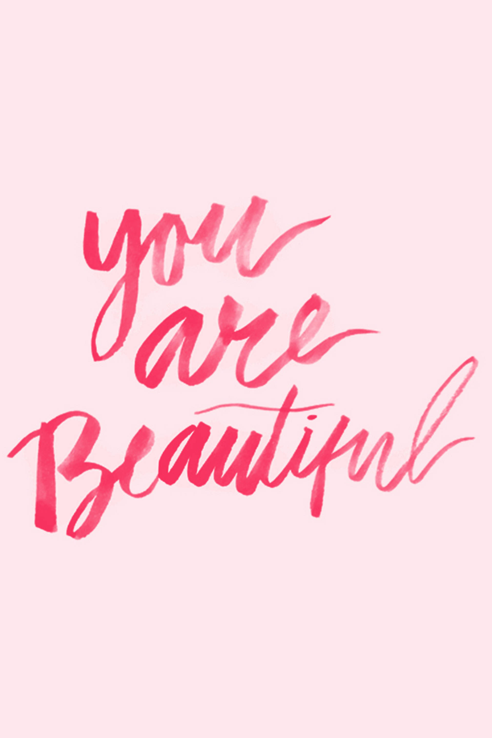 You Are Beautiful, red quote, pink watercolor brushstroke, 2K Phone Wallpaper
