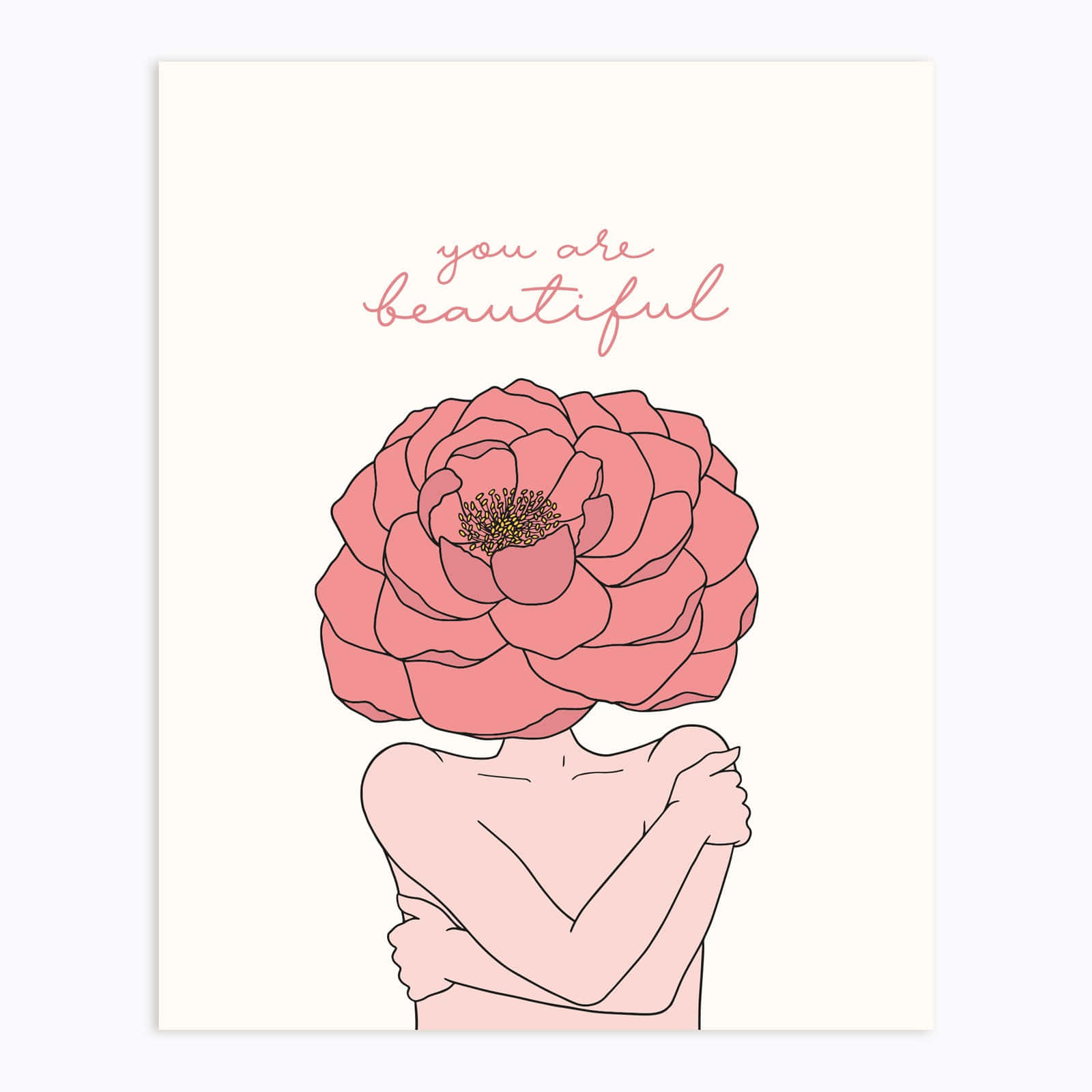 pink peony, minimalist illustration, person, HD Desktop Wallpaper