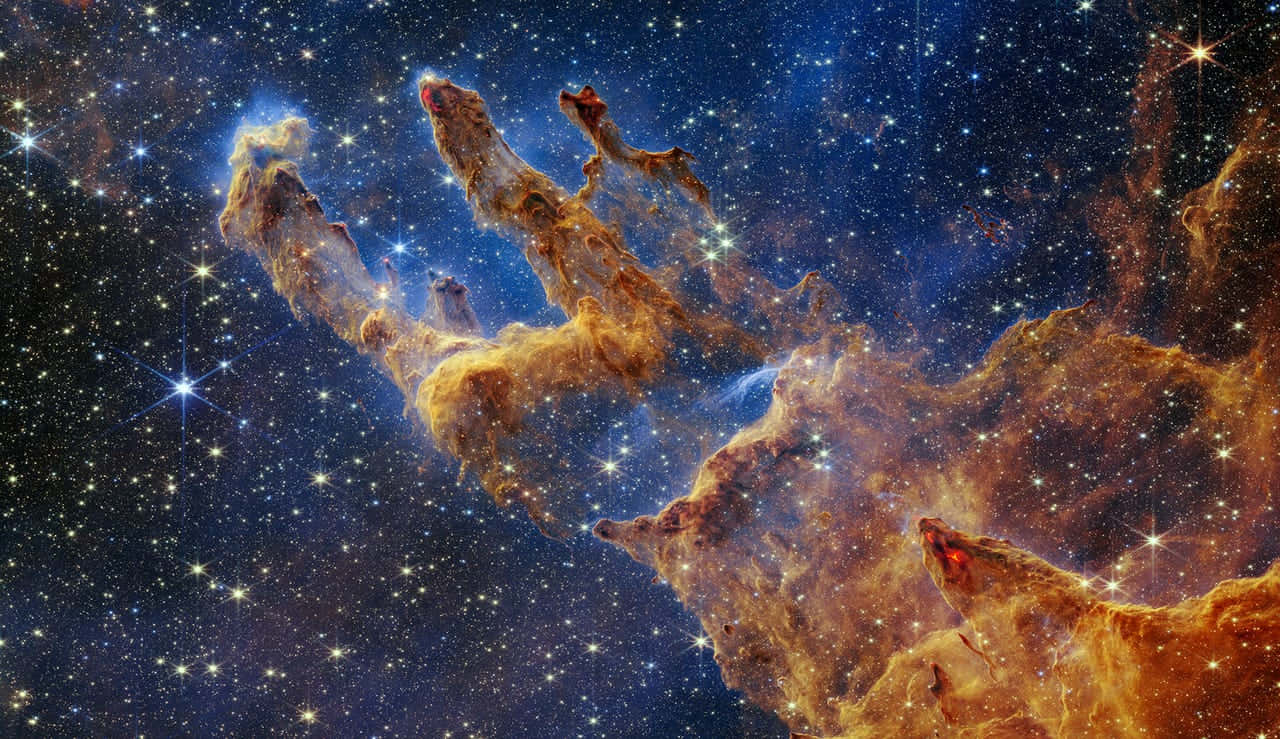 You Are Here Galaxy, cosmic nebula, glowing orange tendrils, HD Desktop Wallpaper