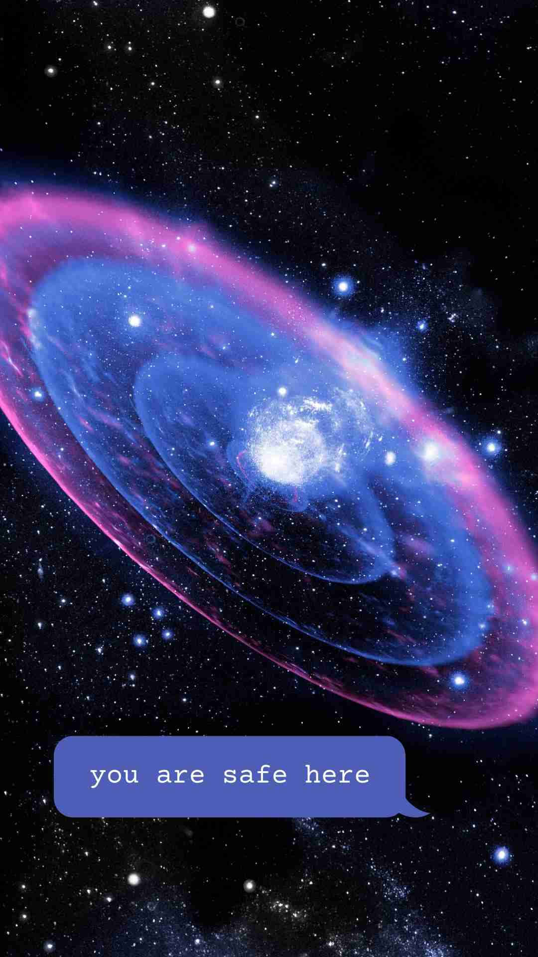 You Are Here Galaxy, spiral galaxy, blue and pink nebulae, Full HD Phone Wallpaper
