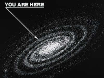 You Are Here Galaxy, cosmic spiral galaxy, bright core, SD Desktop Wallpaper