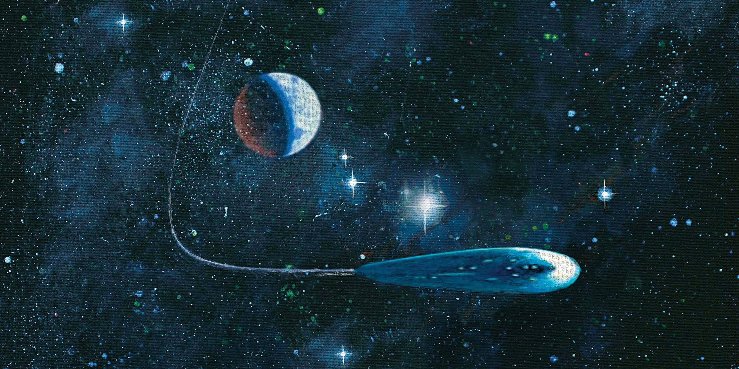 You Are Here Galaxy, crescent moon, glowing stars, Full HD Desktop Wallpaper