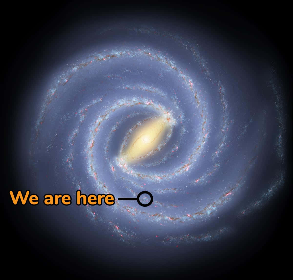 You Are Here Galaxy, glowing blue arms, bright yellow core, SD Desktop Wallpaper
