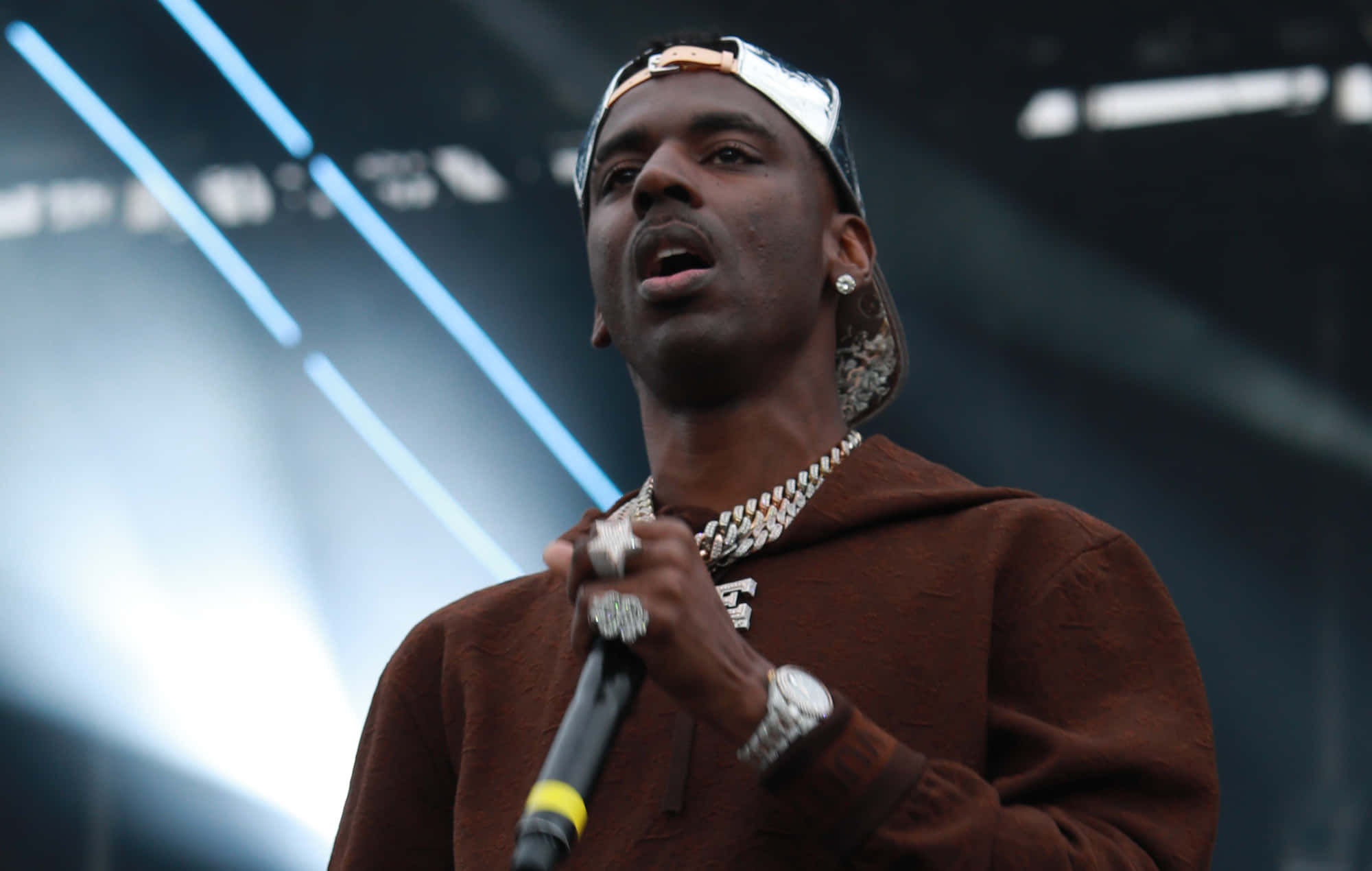 Young Dolph, brown hoodie, gold chains, Full HD Desktop Wallpaper