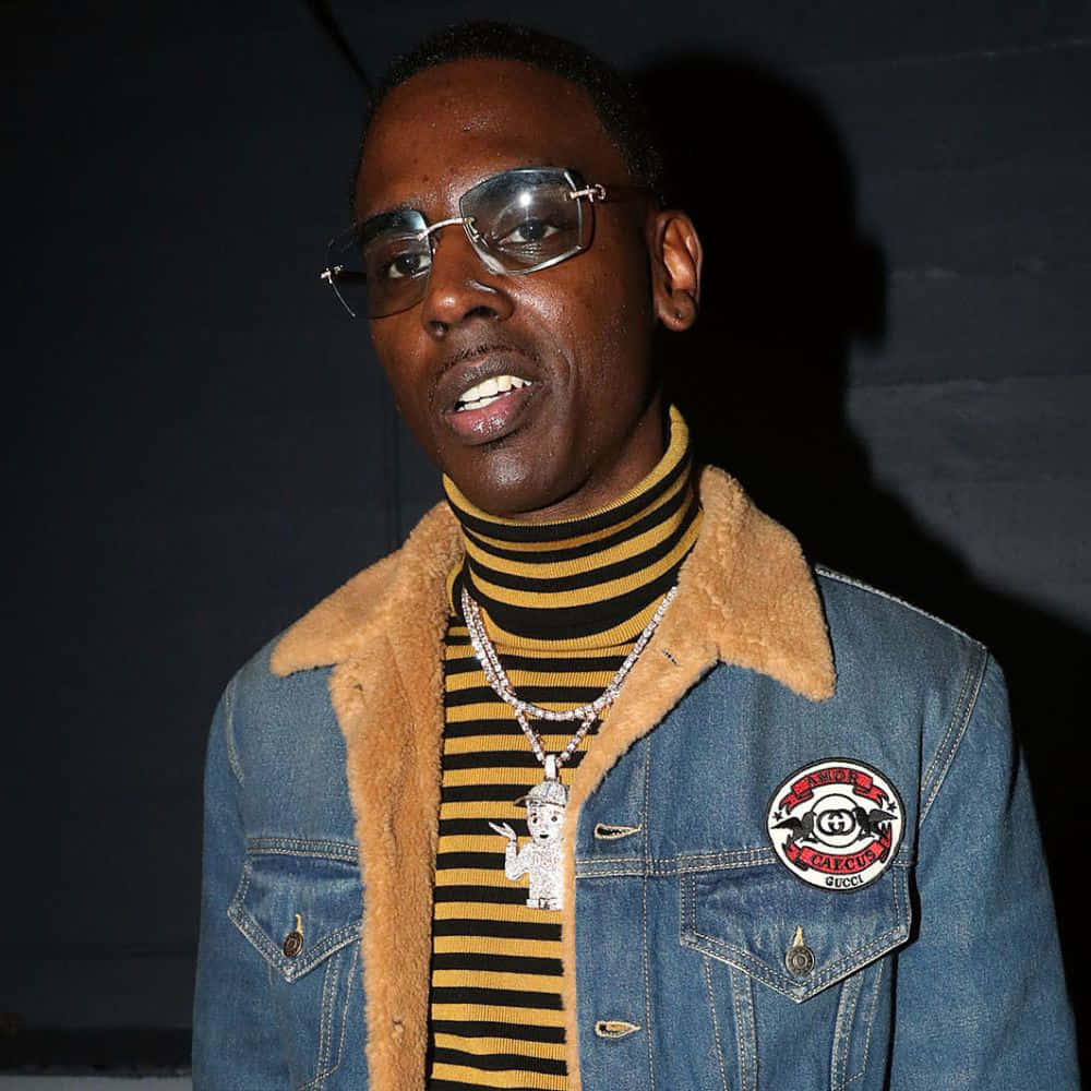 Young Dolph, denim jacket, shearling collar, SD Desktop Wallpaper