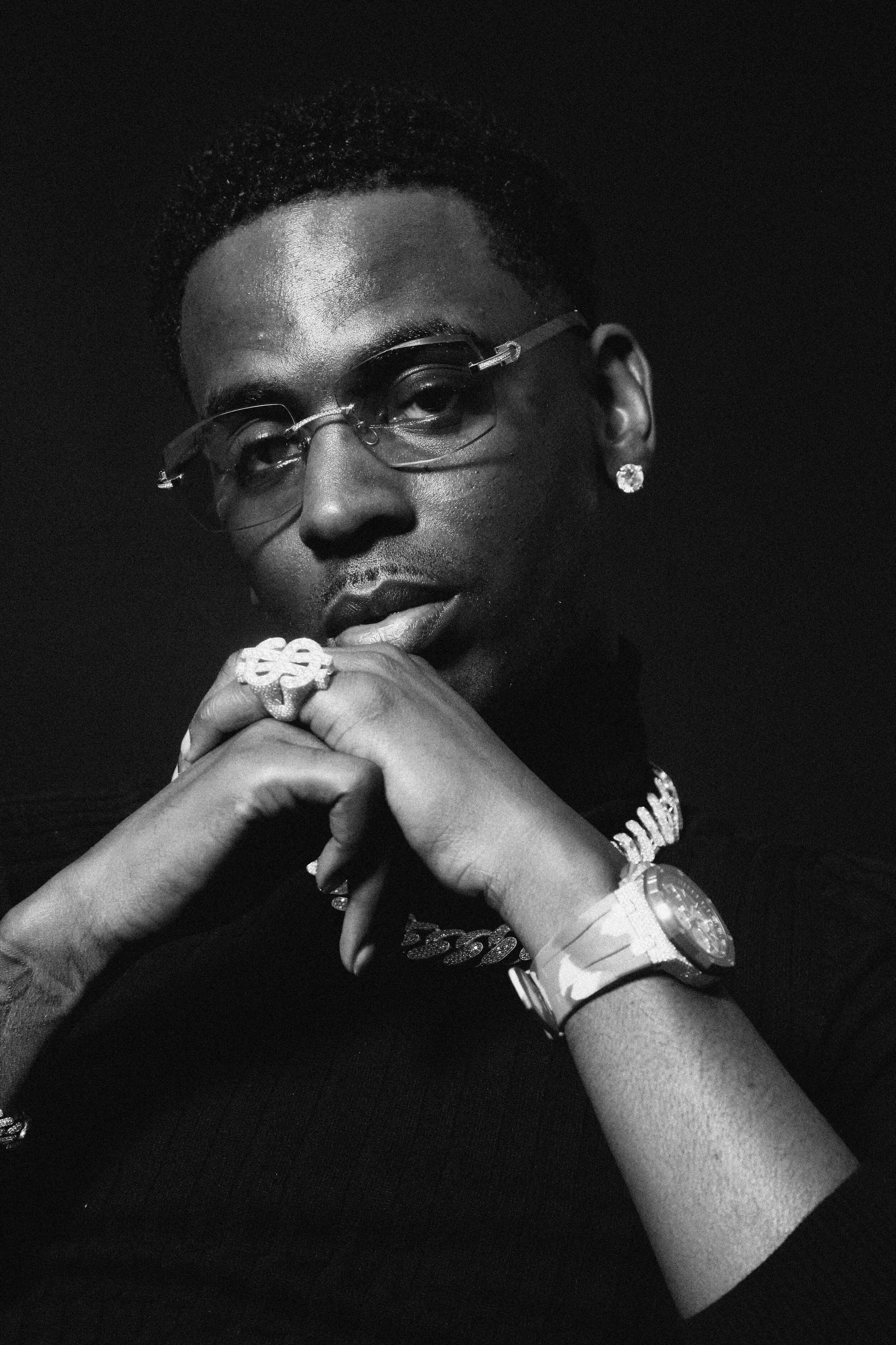 Young Dolph, glasses, jewelry, 2K Phone Wallpaper