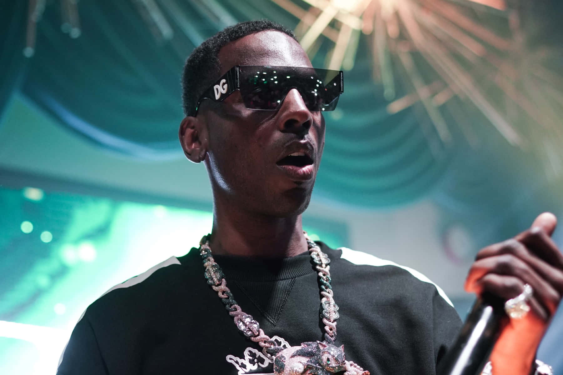 Young Dolph, black DG sunglasses, jeweled chain, HD Desktop Wallpaper