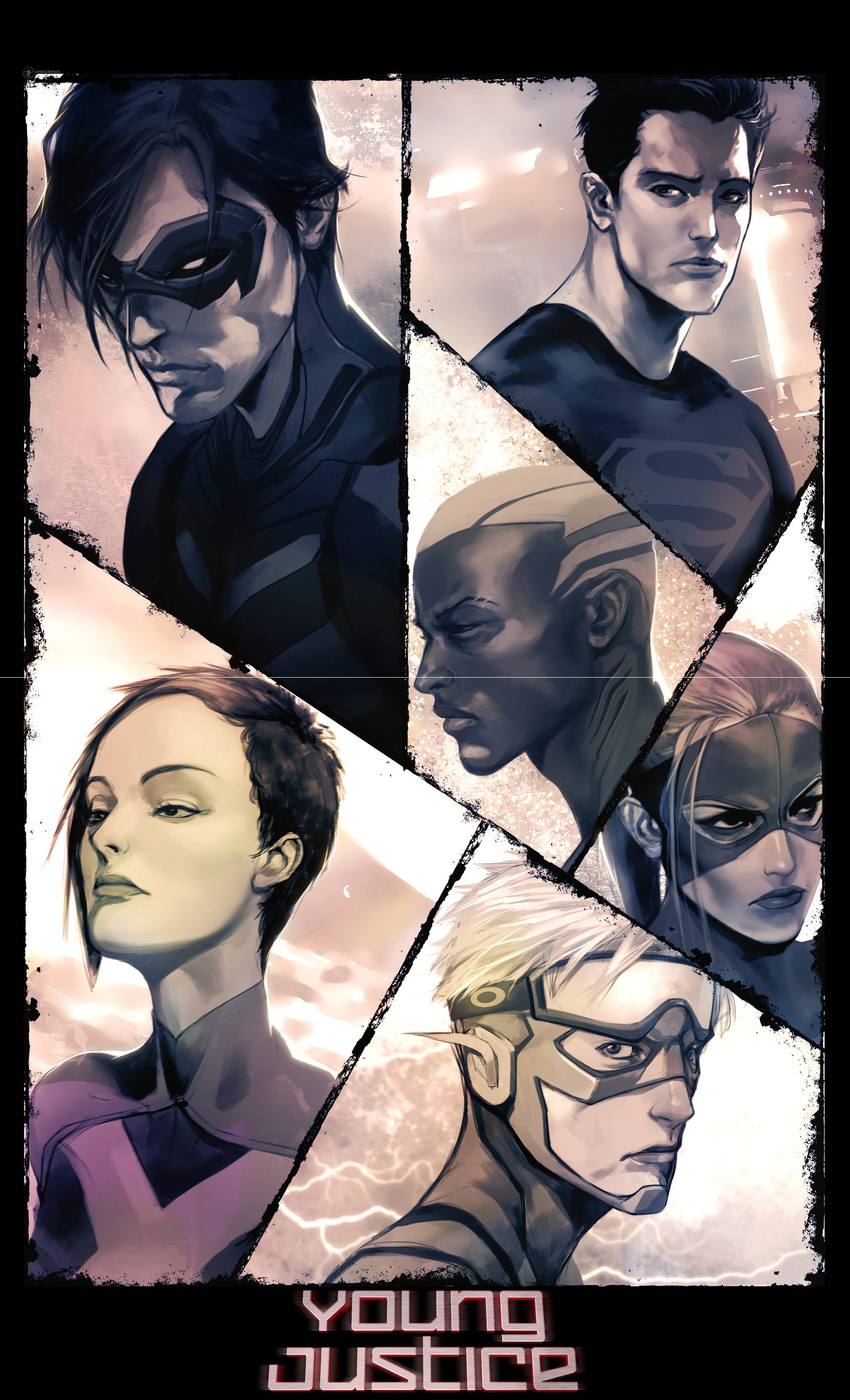 Young Justice, superhero characters, comic book style, 2K Phone Wallpaper