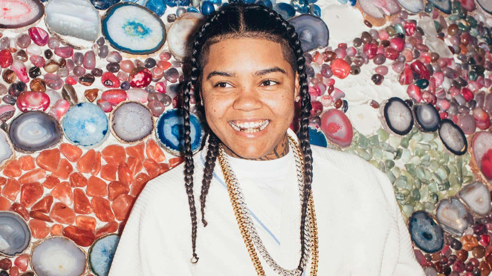 Young Ma, braided hair, layered gold chains, HD Desktop Wallpaper