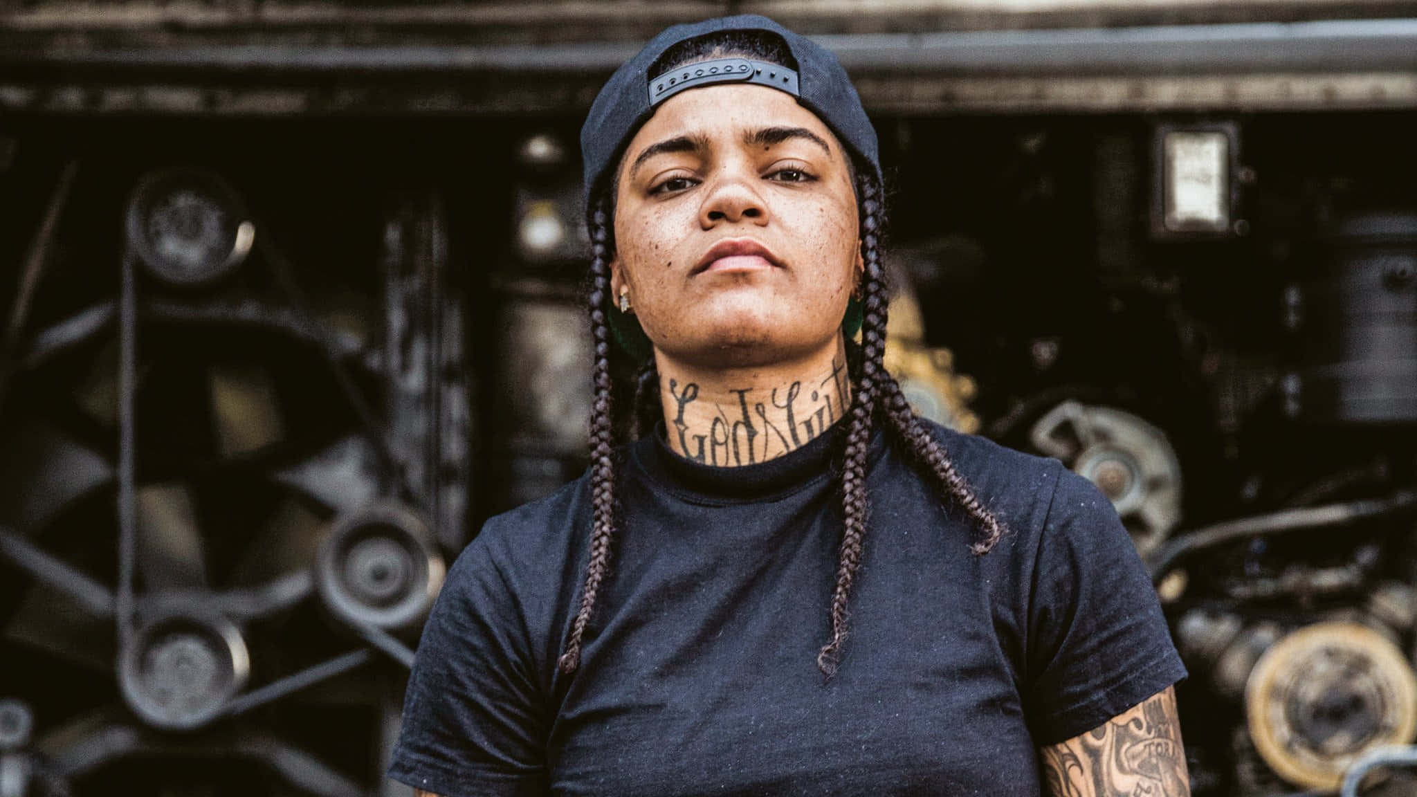 Young Ma, tattooed woman, braids, Full HD Desktop Wallpaper