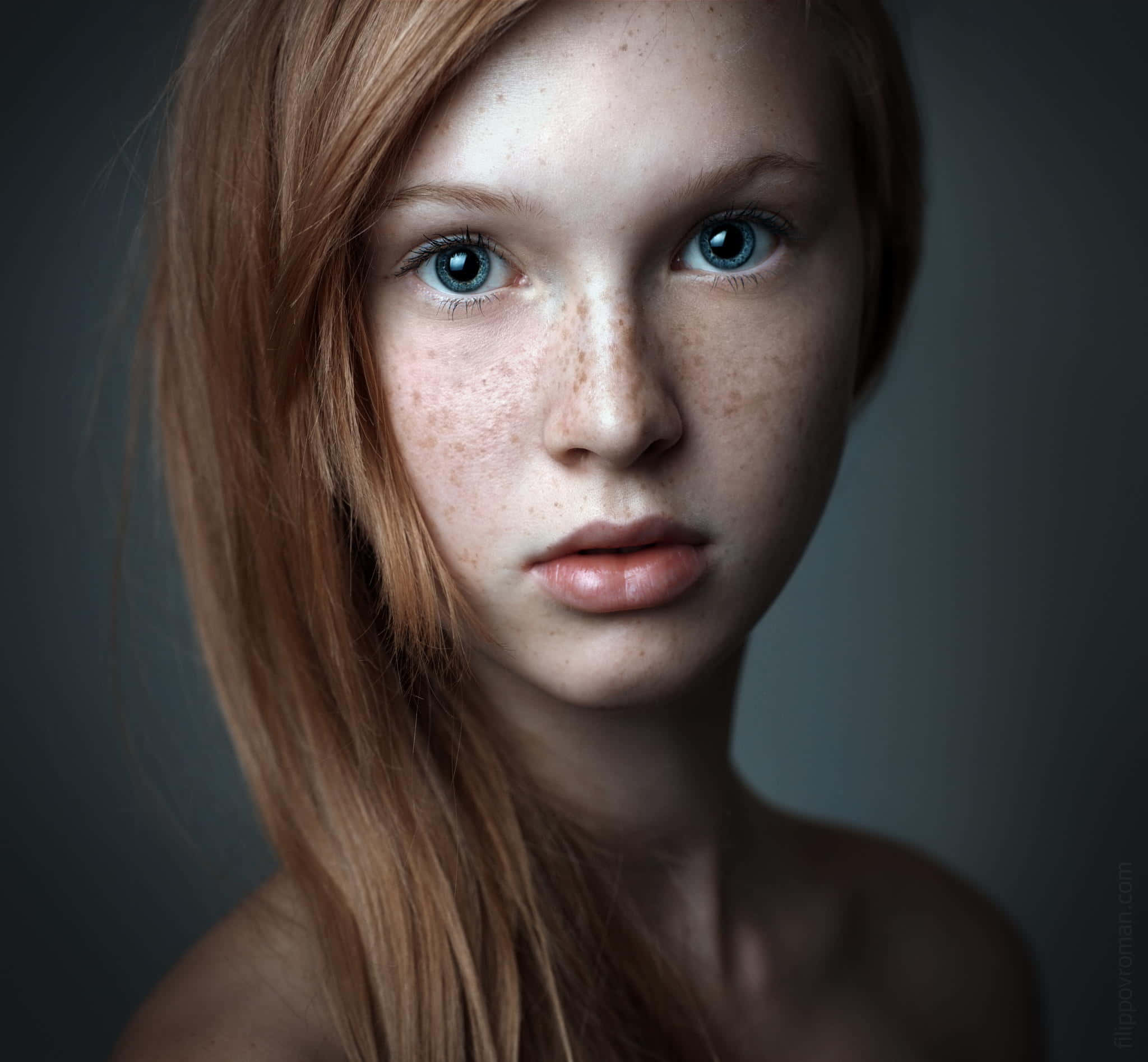 young girl, freckles, striking blue eyes, Full HD Desktop Wallpaper