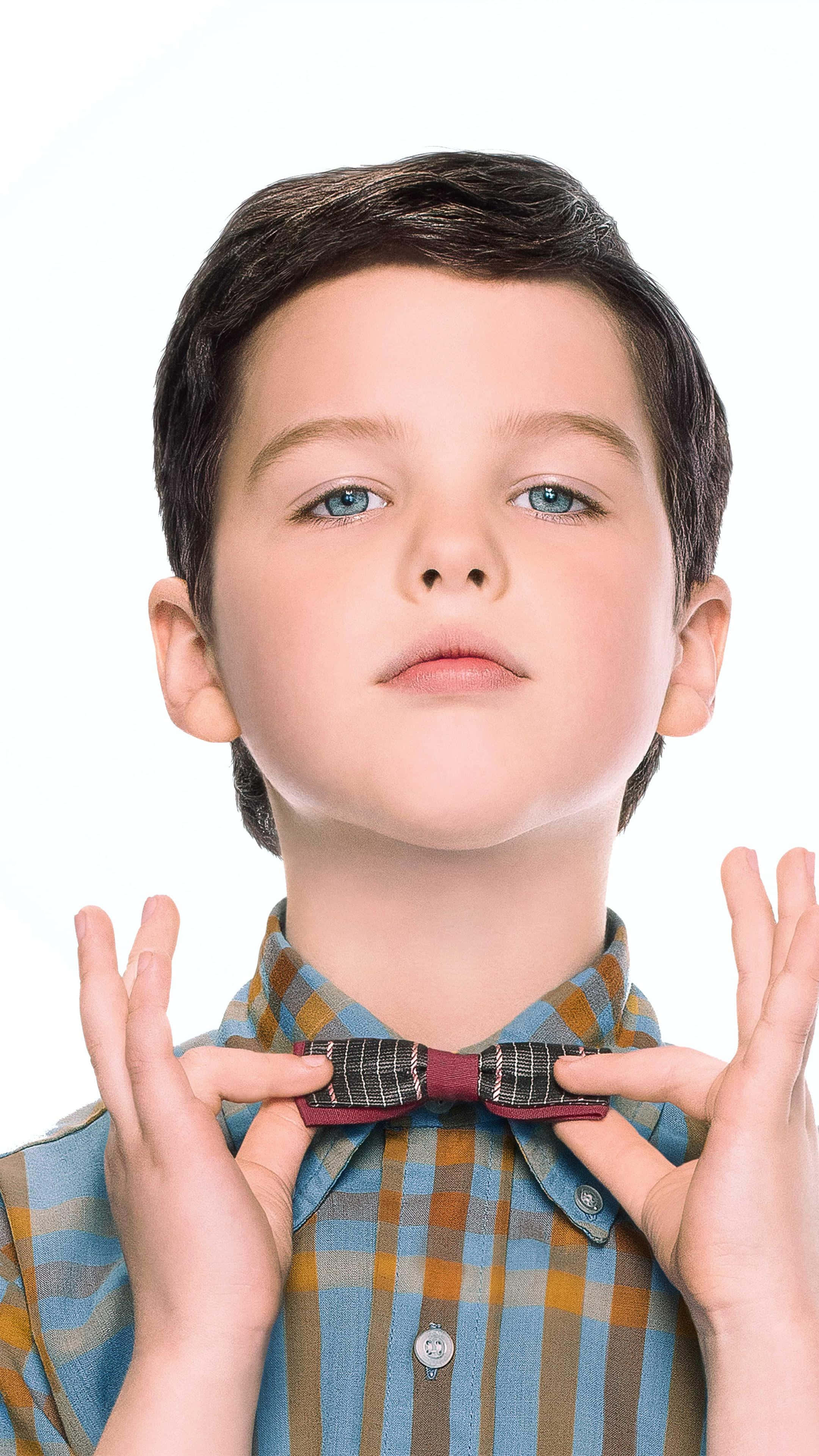 Young Sheldon, blue eyes, dark hair, 4K Phone Wallpaper