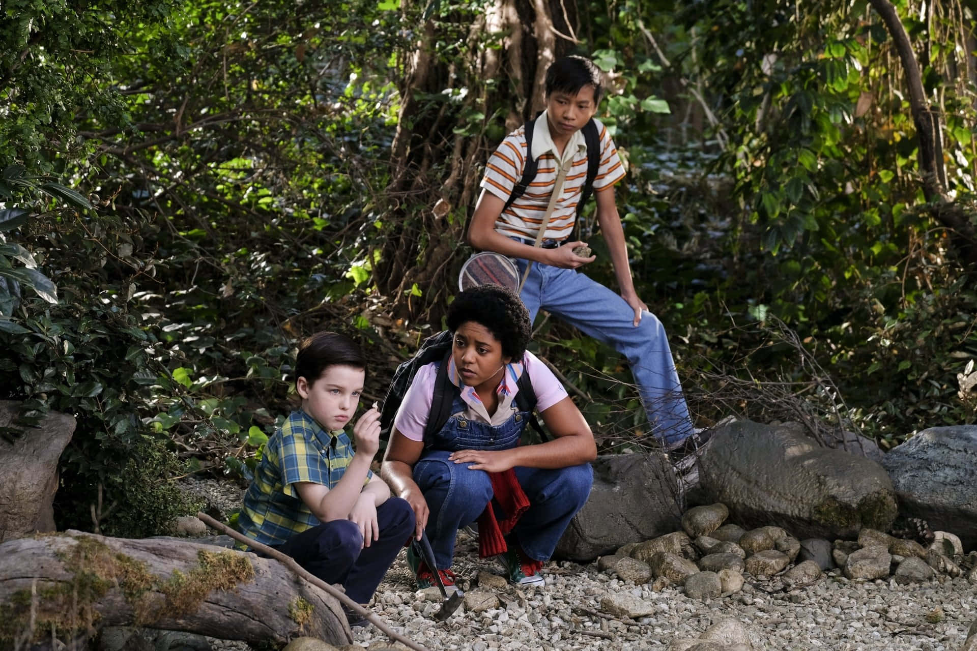 Young Sheldon, friends, woods, Full HD Desktop Wallpaper
