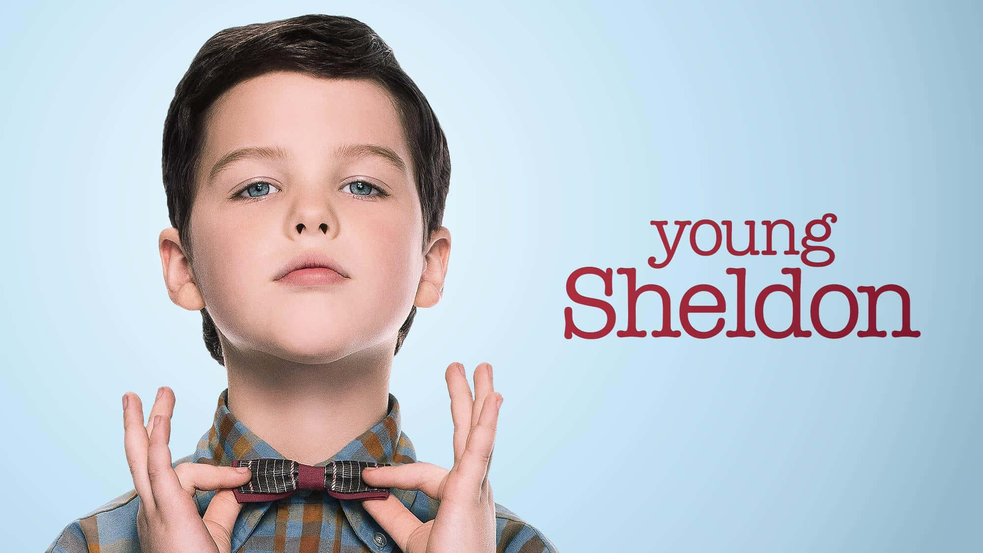 Young Sheldon, plaid shirt, patterned bow tie, Full HD Desktop Wallpaper