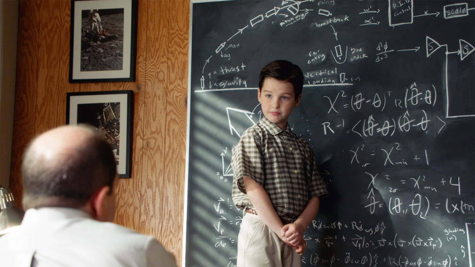Young Sheldon, chalkboard, complex physics equations, Full HD Desktop Wallpaper