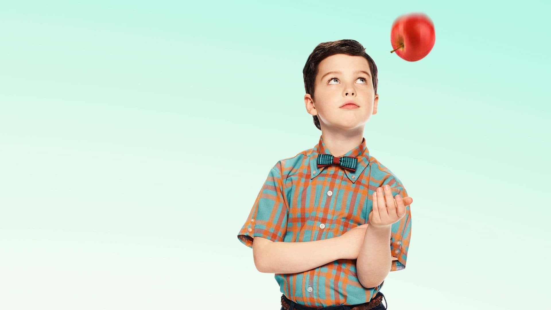 Young Sheldon, plaid shirt, bow tie, Full HD Desktop Wallpaper