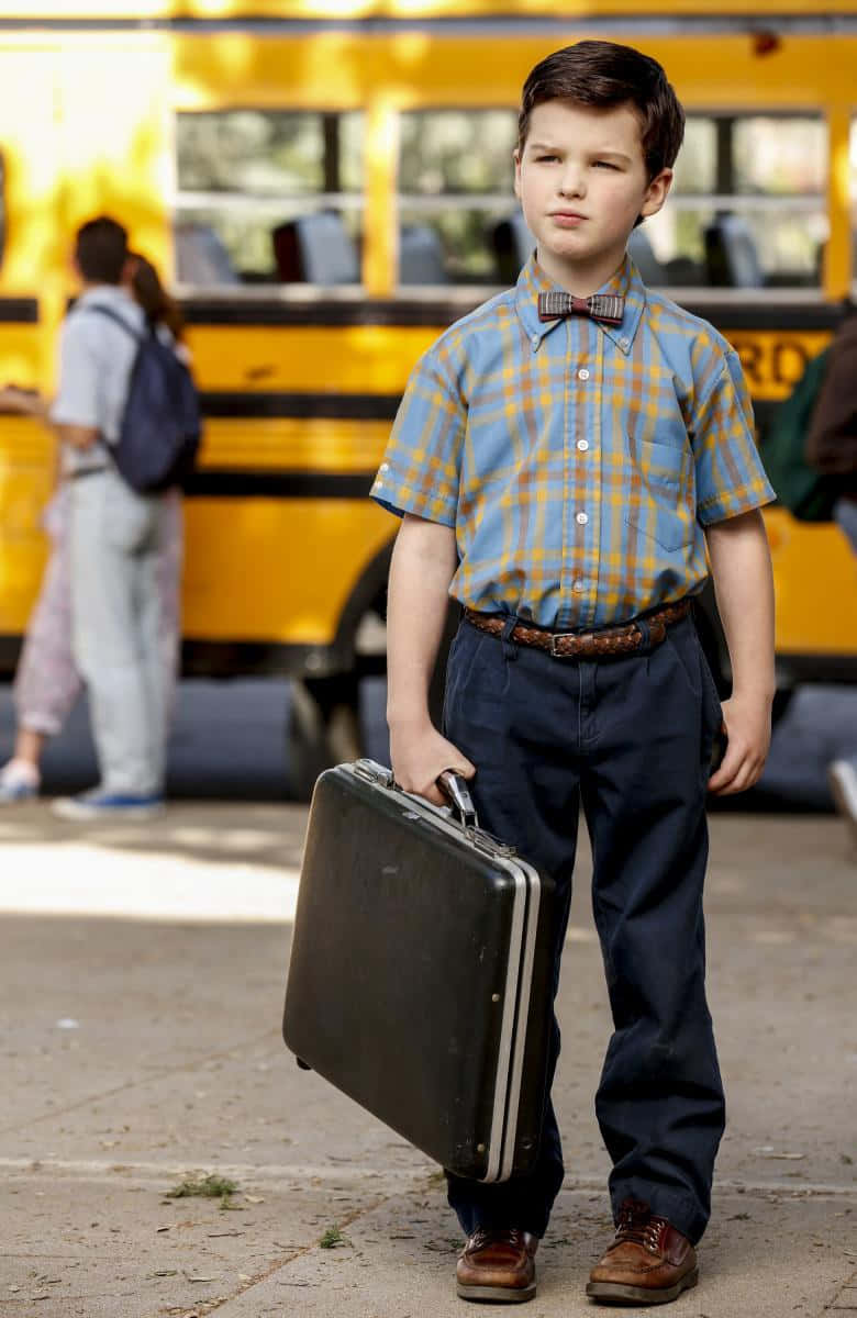 Young Sheldon, plaid shirt, bow tie, SD Phone Wallpaper