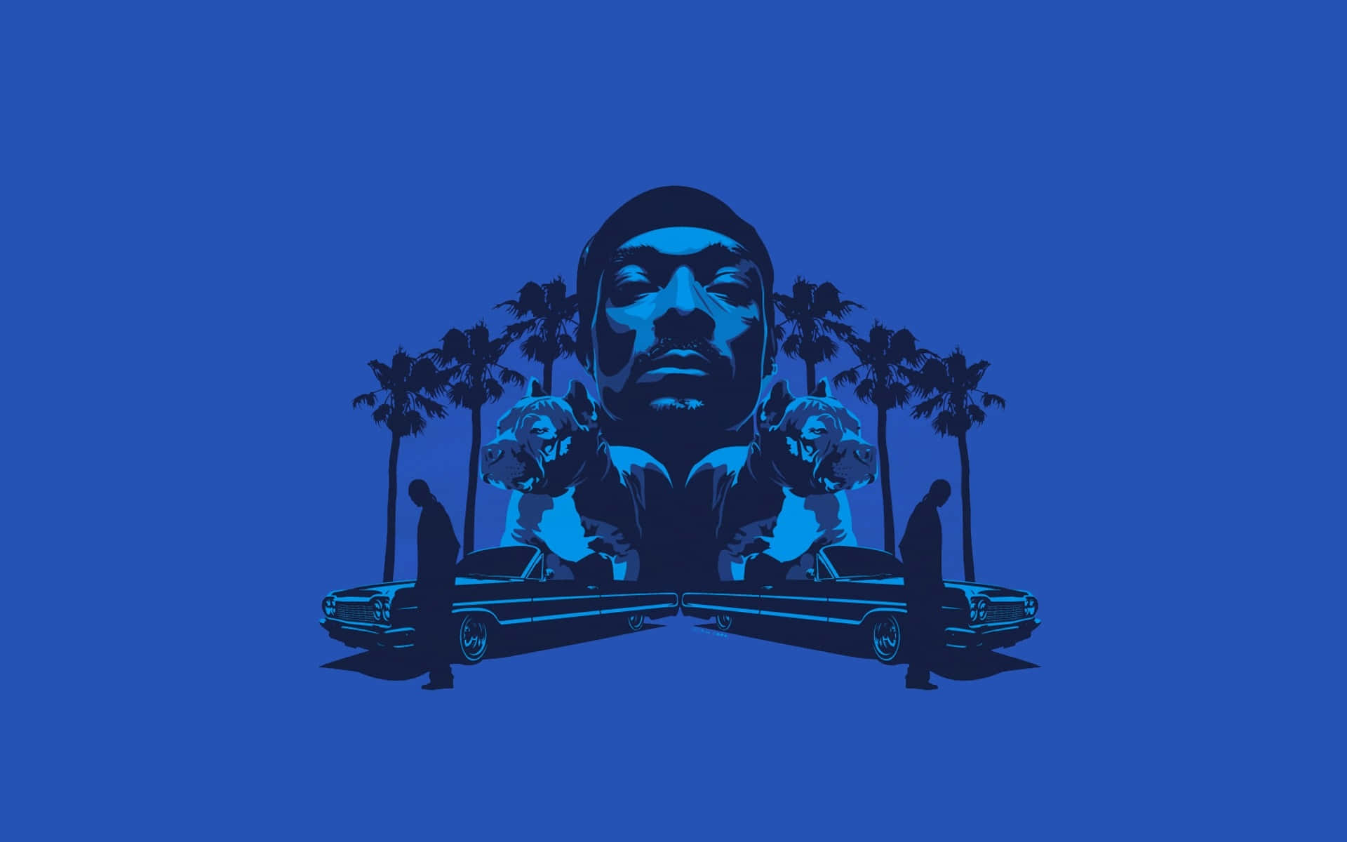 Young Snoop Dogg, blue illustration, palm trees, Full HD Desktop Wallpaper