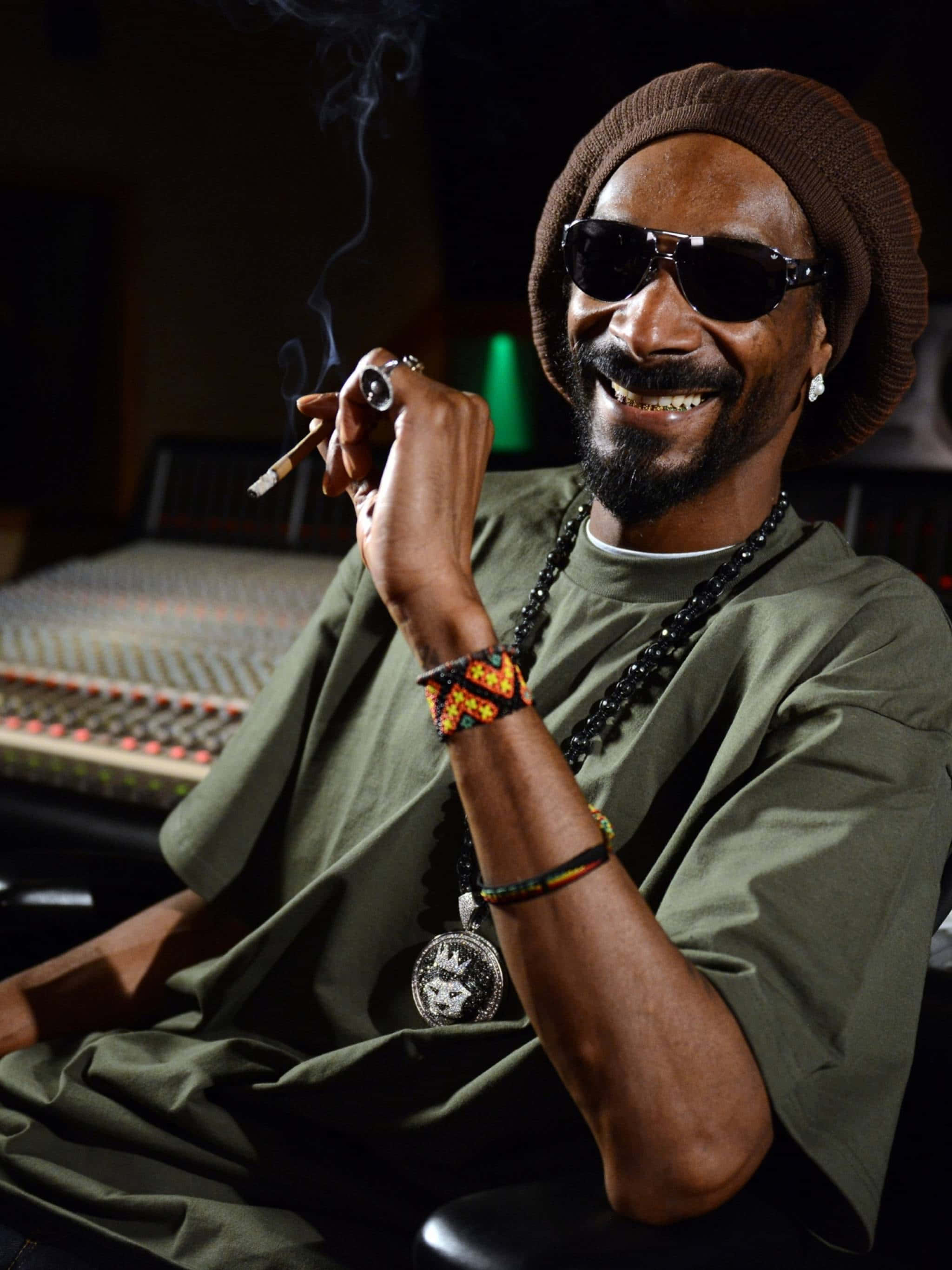 Young Snoop Dogg, cigarette, dimly lit recording studio, 2K Phone Wallpaper