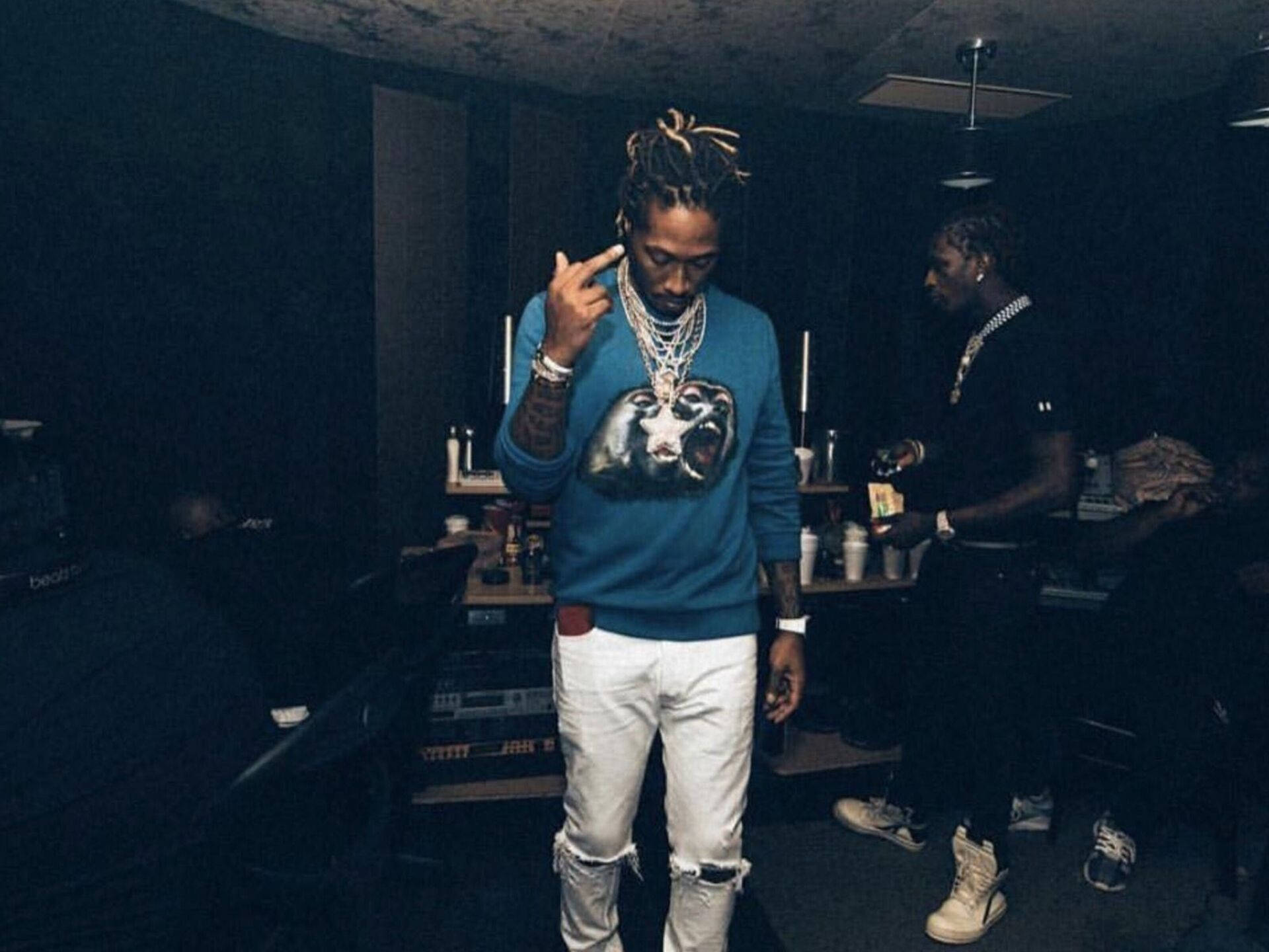 Young Thug, dreadlocks, blue sweater, Full HD Desktop Wallpaper