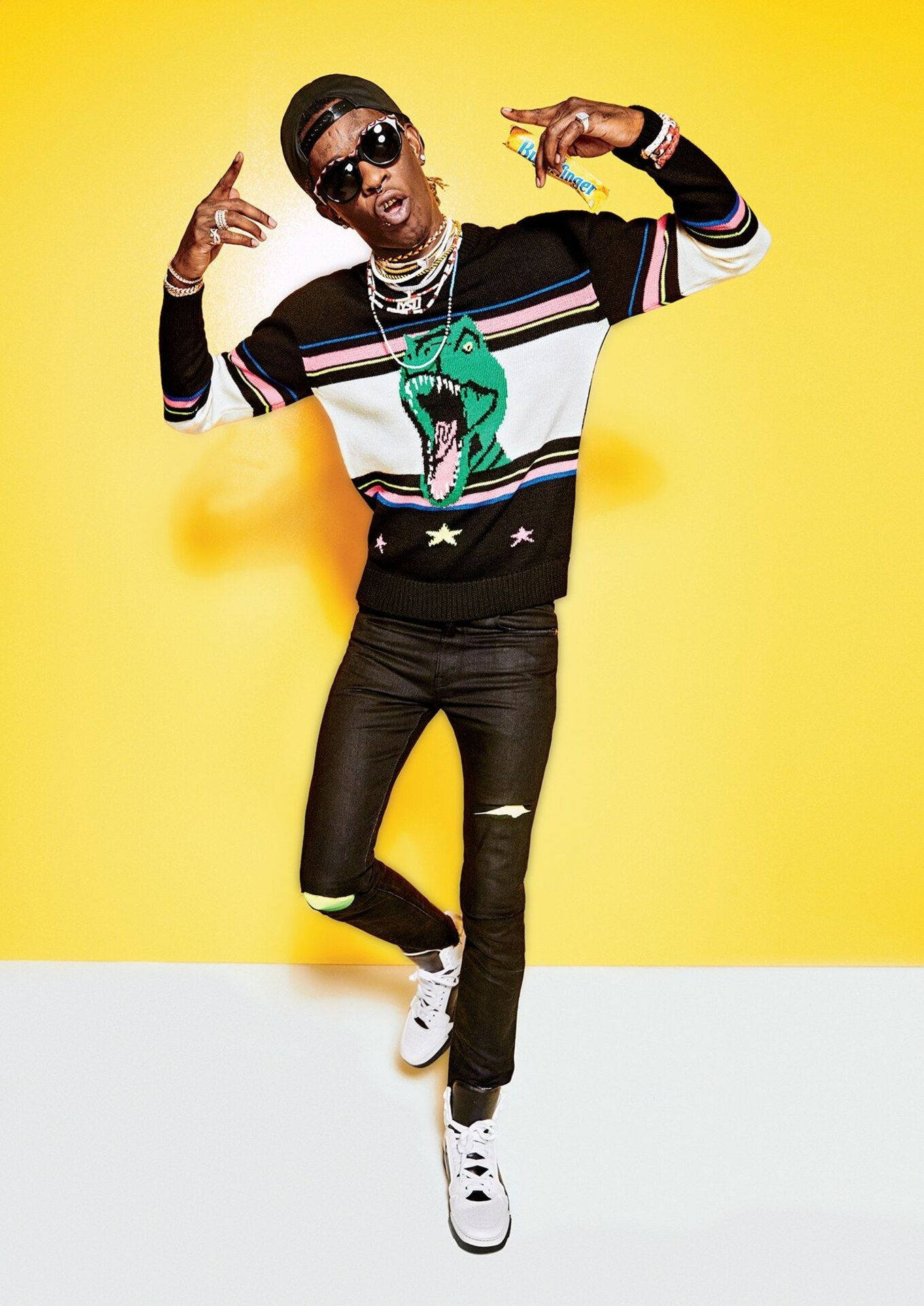 Young Thug, dinosaur sweater, sunglasses, Full HD Phone Wallpaper