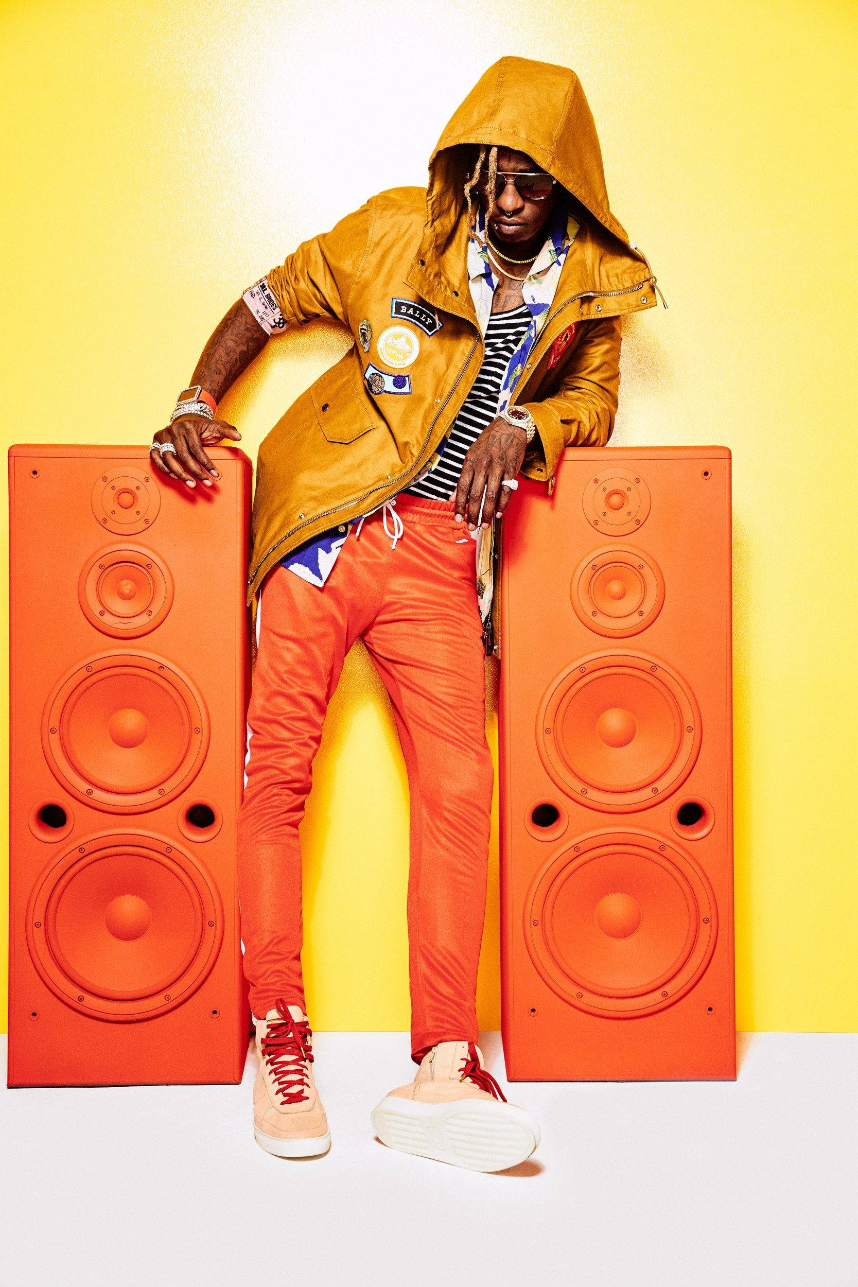 Young Thug, orange phone, mustard hooded jacket, Full HD Phone Wallpaper