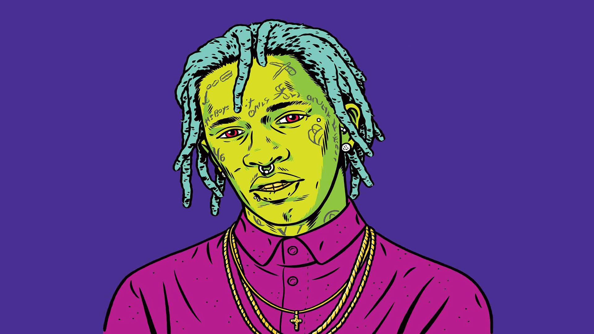 Young Thug, green-skinned, blue dreadlocks, Full HD Desktop Wallpaper
