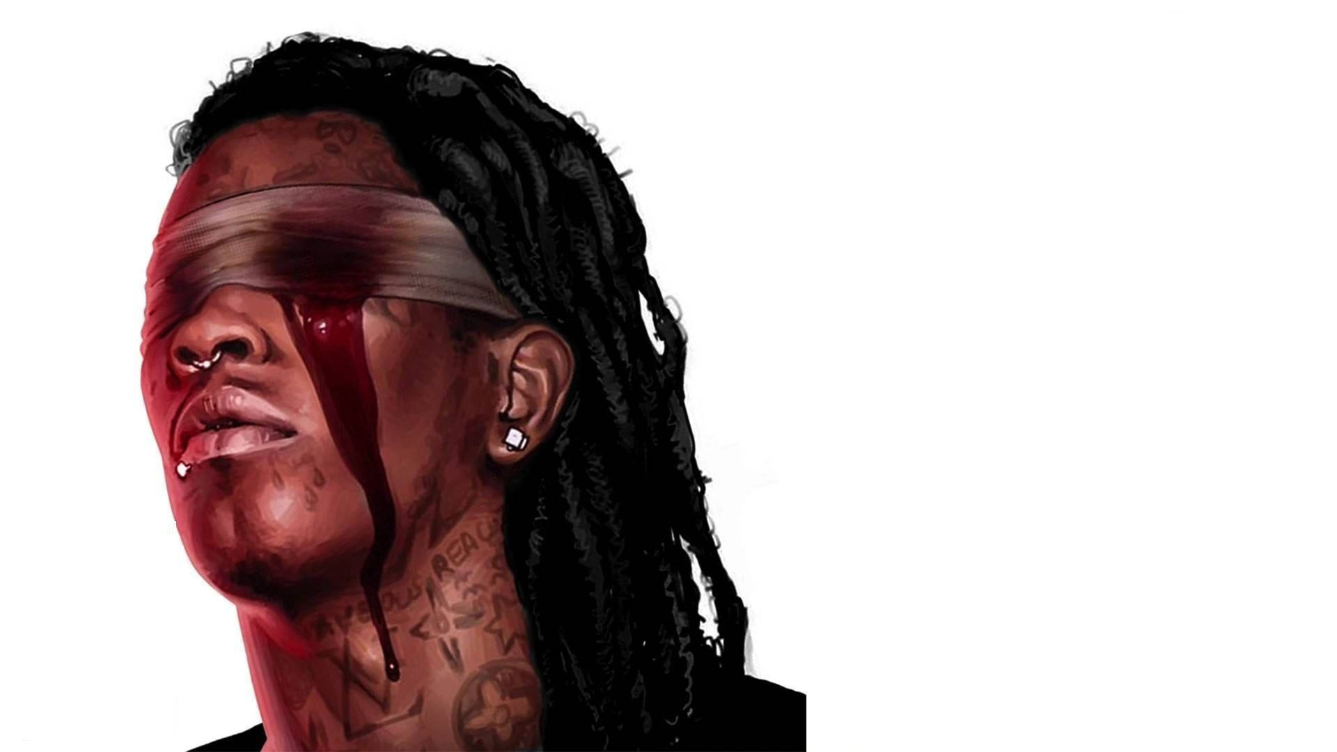 Young Thug, blindfolded, blood dripping from their eye, Full HD Desktop Wallpaper