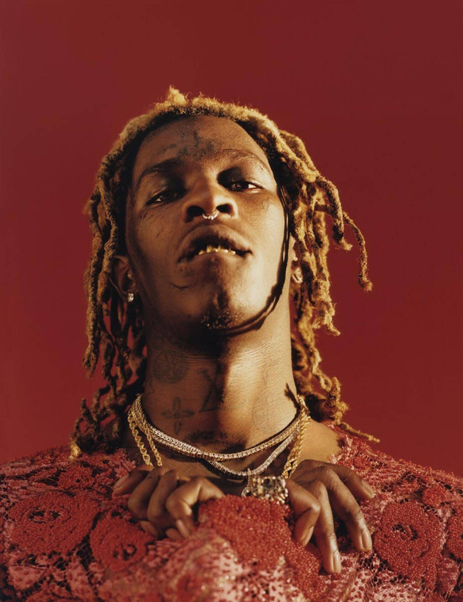 Young Thug, red phone, dreadlocks, Full HD Phone Wallpaper