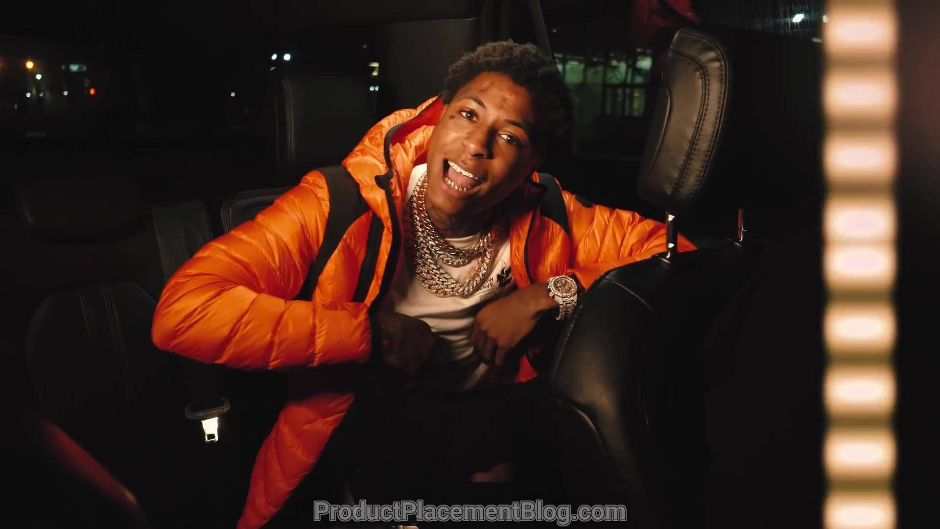 Youngboy Never Broke Again, bright orange puffer jacket, back of a car, Full HD Desktop Wallpaper