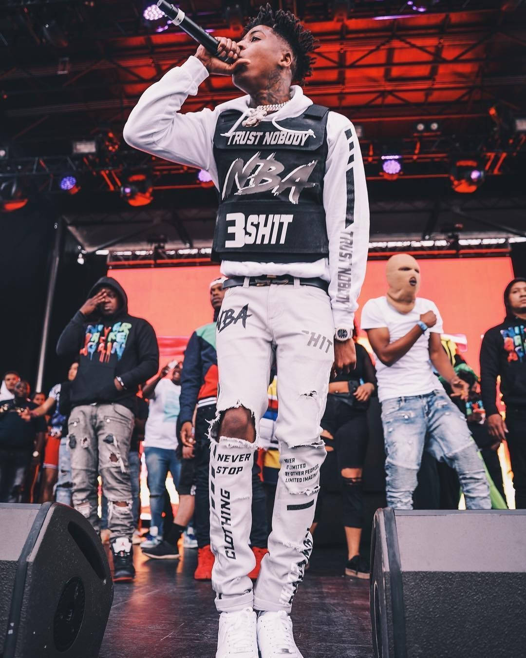Youngboy Never Broke Again, white distressed outfit, bold text, HD Phone Wallpaper
