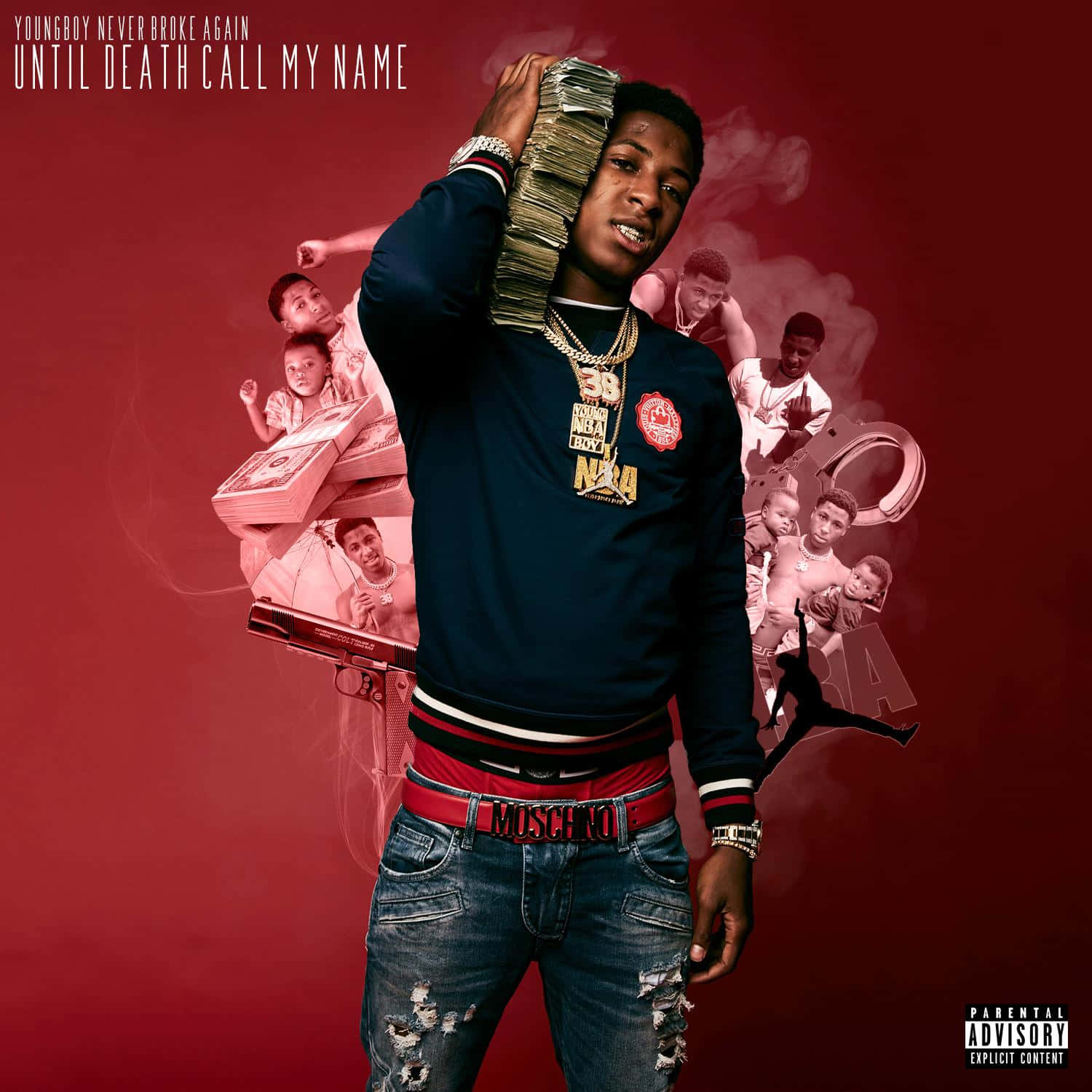 YoungBoy Never Broke Again, red background, ghostly images of himself, HD Desktop Wallpaper