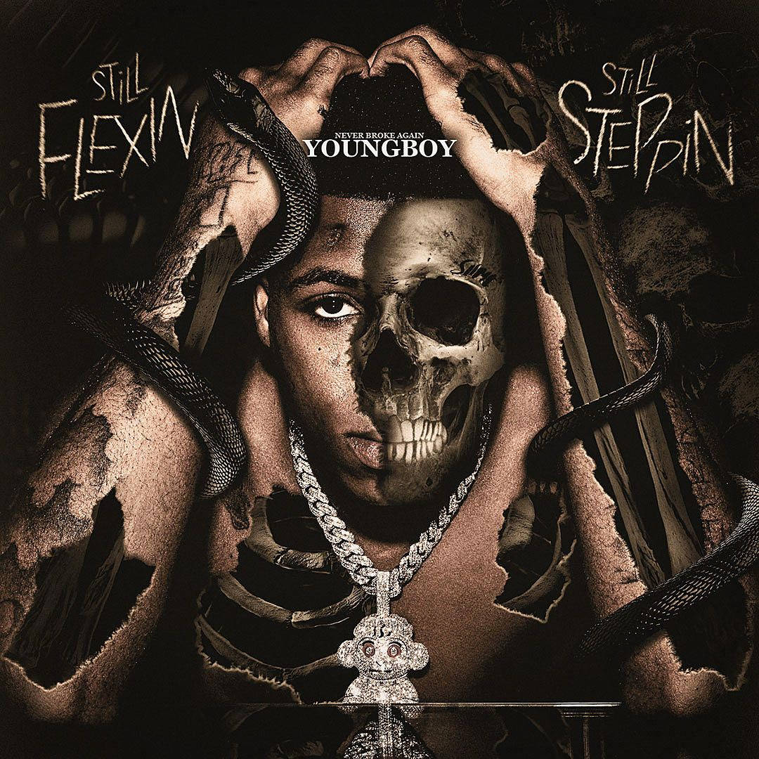 Youngboy Never Broke Again, skull half-face, snakes coiling around his hands, SD Desktop Wallpaper